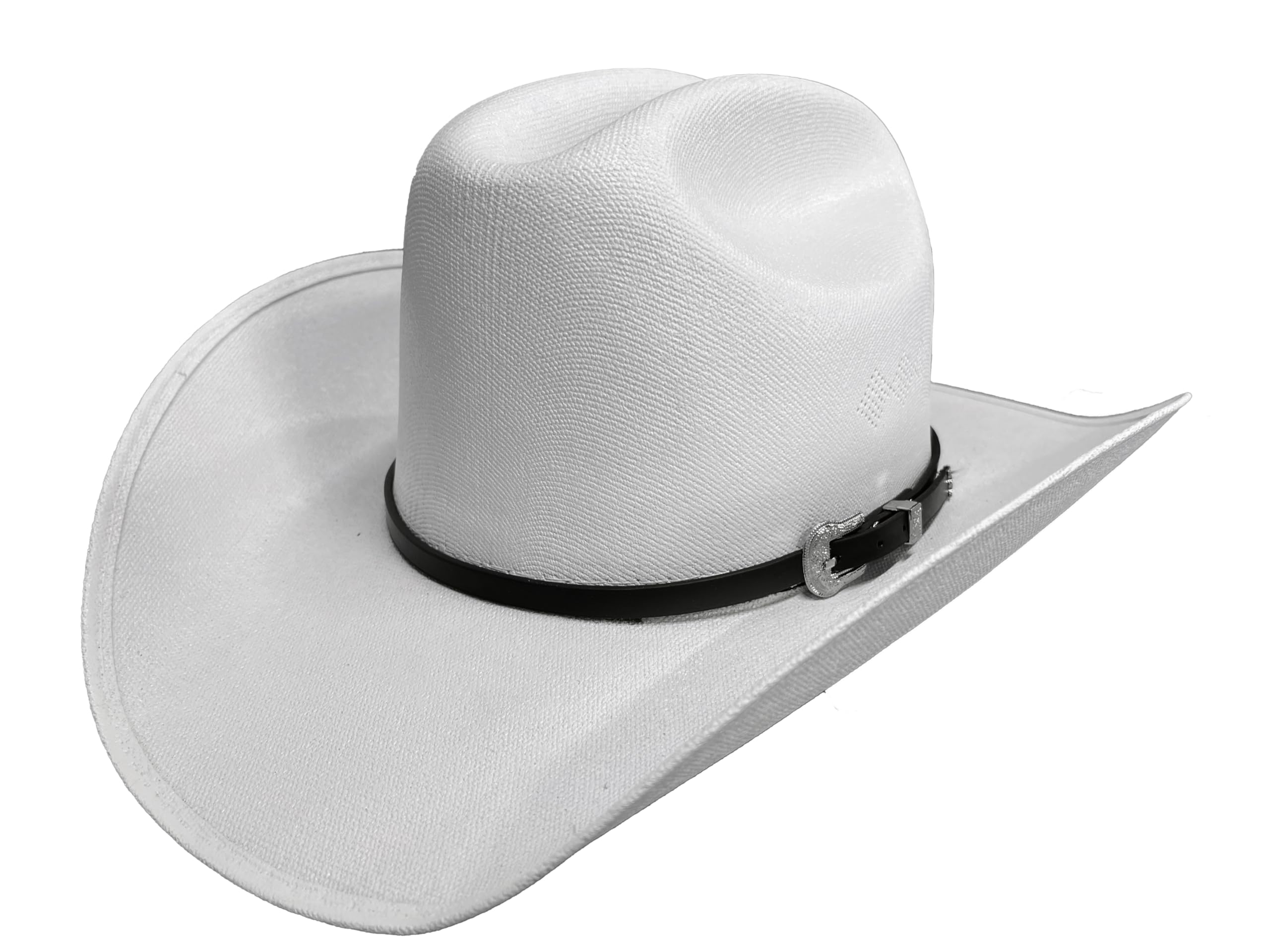 White Western Belt Band Accent Cowboy Hat Hat Band | Brown Leather w/ T-Bird Concho and Turquoise  main image 4