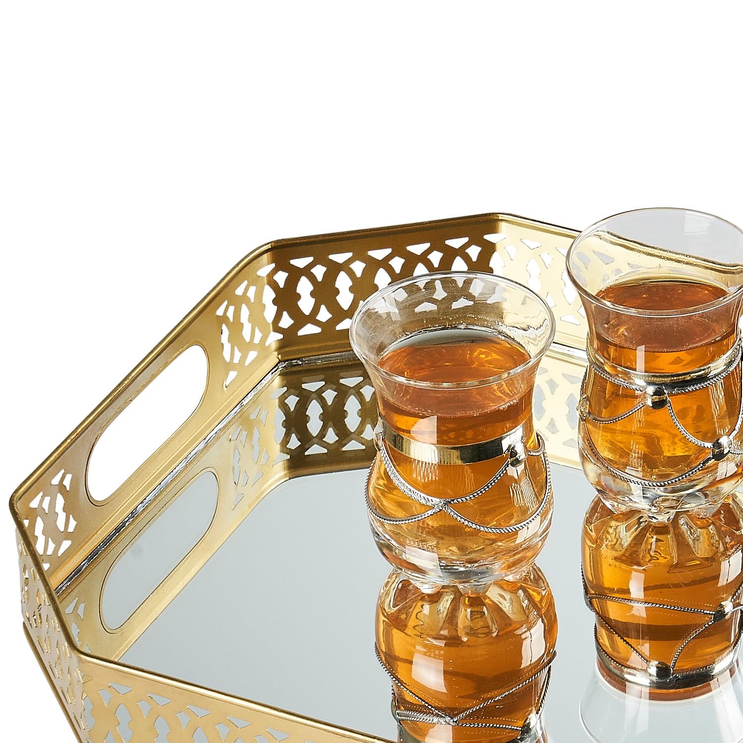 Orientalisches Spiegeltablett Agata aus Metall in Gold rund 34 cm