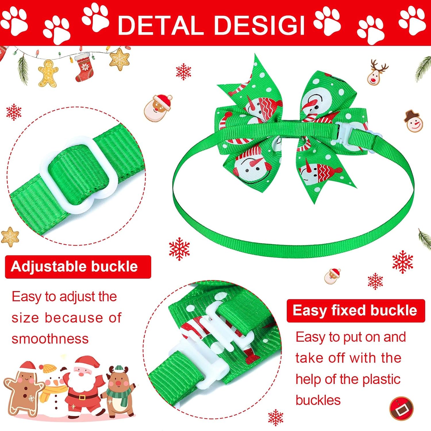 Maitys 80 Pcs Christmas Collars for Dogs, Christmas Dog Bow Winter Bows for Dogs Xmas Tree Bow tie Dog Adjustable Collar Grooming Hair Bows for Xmas Holiday Pet Accessories