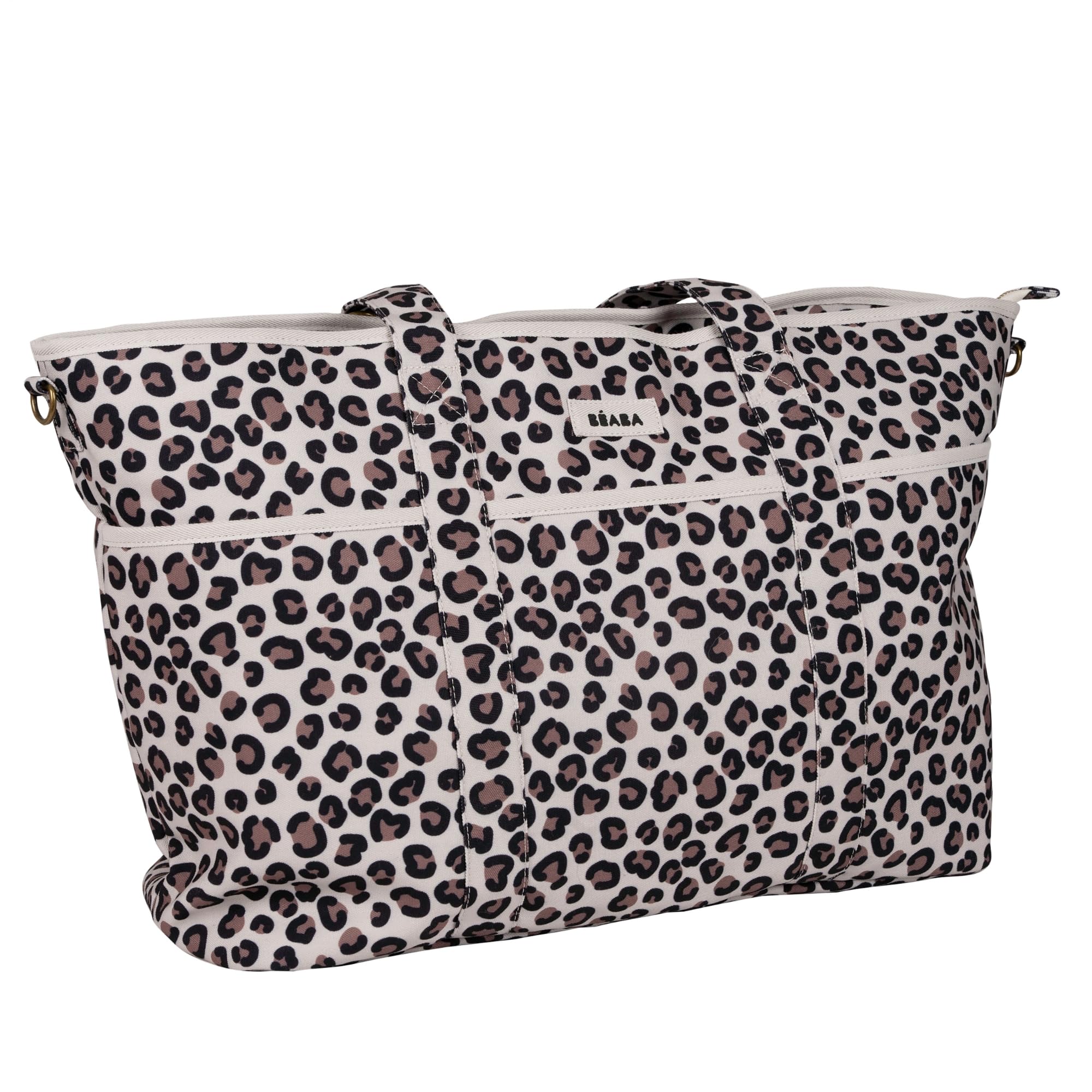 Béaba, Wickeltasche Madrid XXL 44L, großer Tote Bag, Eltern-Wickeltasche mit 11 Fächern, Isoliertasche, integrierte Kinderwagenbefestigung, Wickelunterlage, Leopard