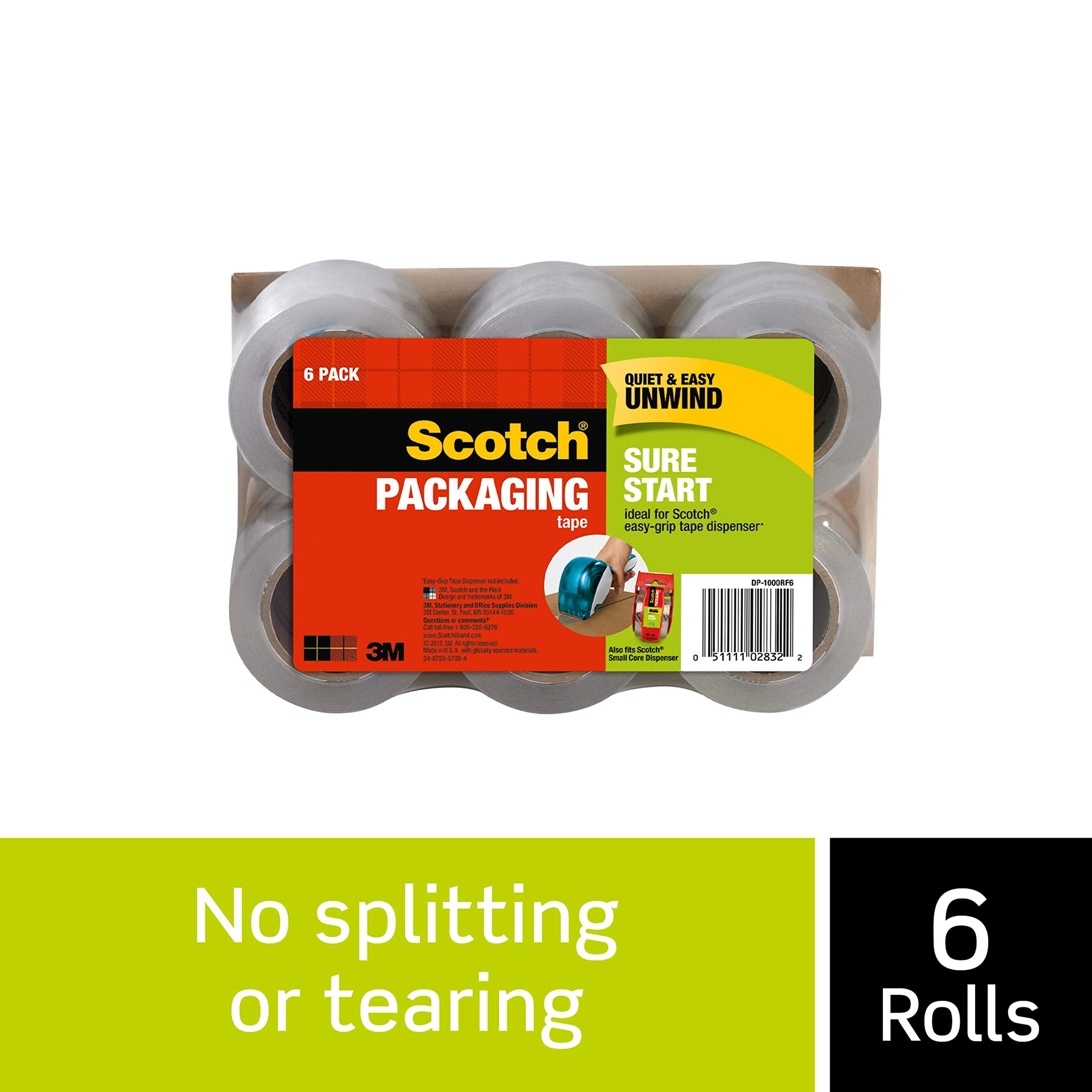 Scotch Sure Start Packaging Tape 1 Inches X 900 Inches For 1 5 Inch Core 6 Rolls Per Pack Smooth And Quiet Unwind Works On All Boxes Including Recycled Boxes Dp 1000rf6 Amazon Sg Office