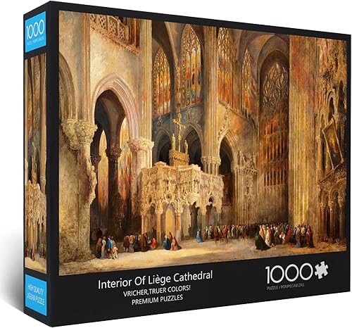 Rompecabezas de 1000 piezas para adultos, arte interior de la catedral de Lieja, rompecabezas grandes de 27 x 20 pulgadas, proyecto difícil