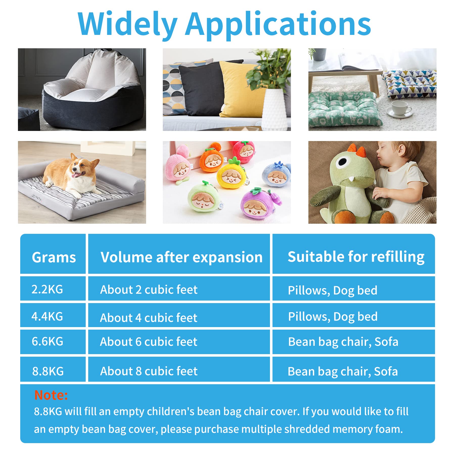 Geschredderter Memory-Schaum-Nachfüllpackung, 4,4 kg, für Sitzsack-Füllung, hochwertig, weich und ideal als Füllstoff, mehrfarbige und geformte Füllung