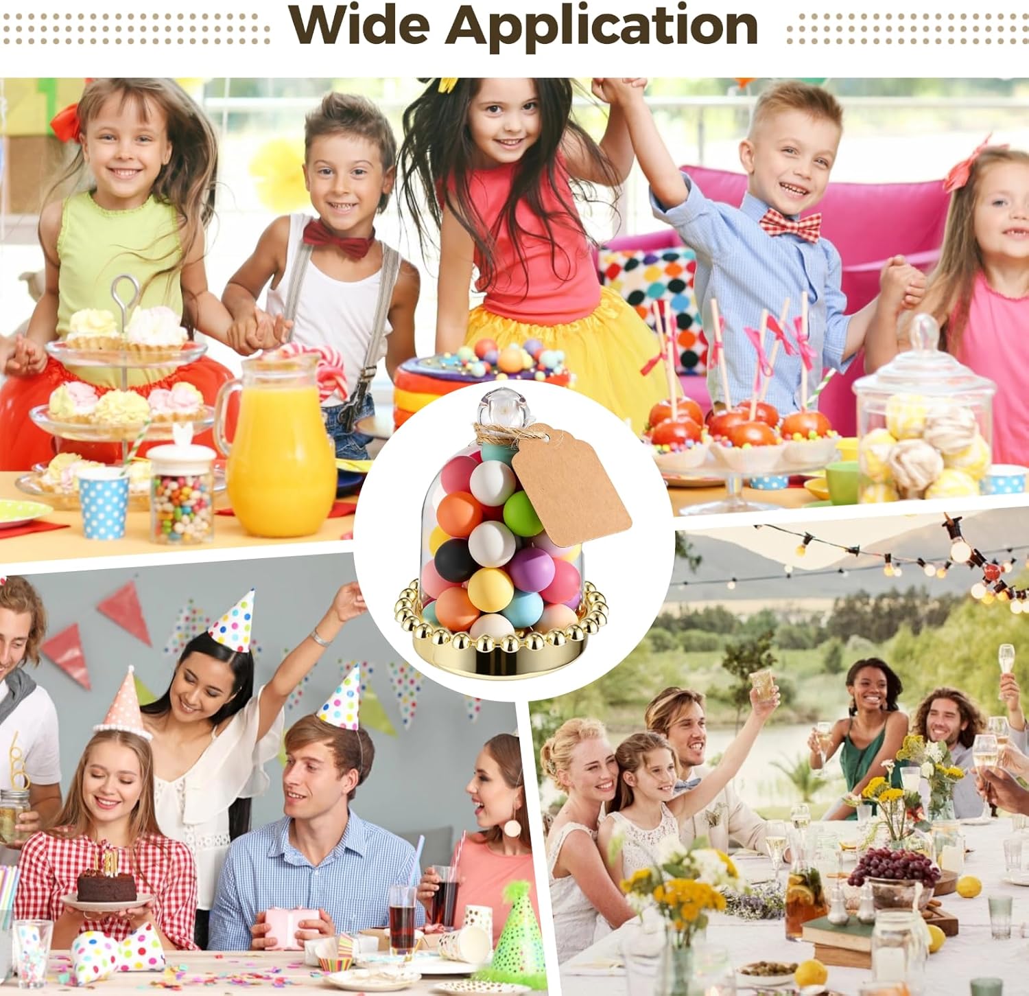 48 Pcs Gold Candy Boxes with 50 Pcs Tag and Hemp Rope, 3x3.5 in Elegant European Style Favors, Clear Candy Jars Decorations, Table Decorations for Wedding, Shower, Party