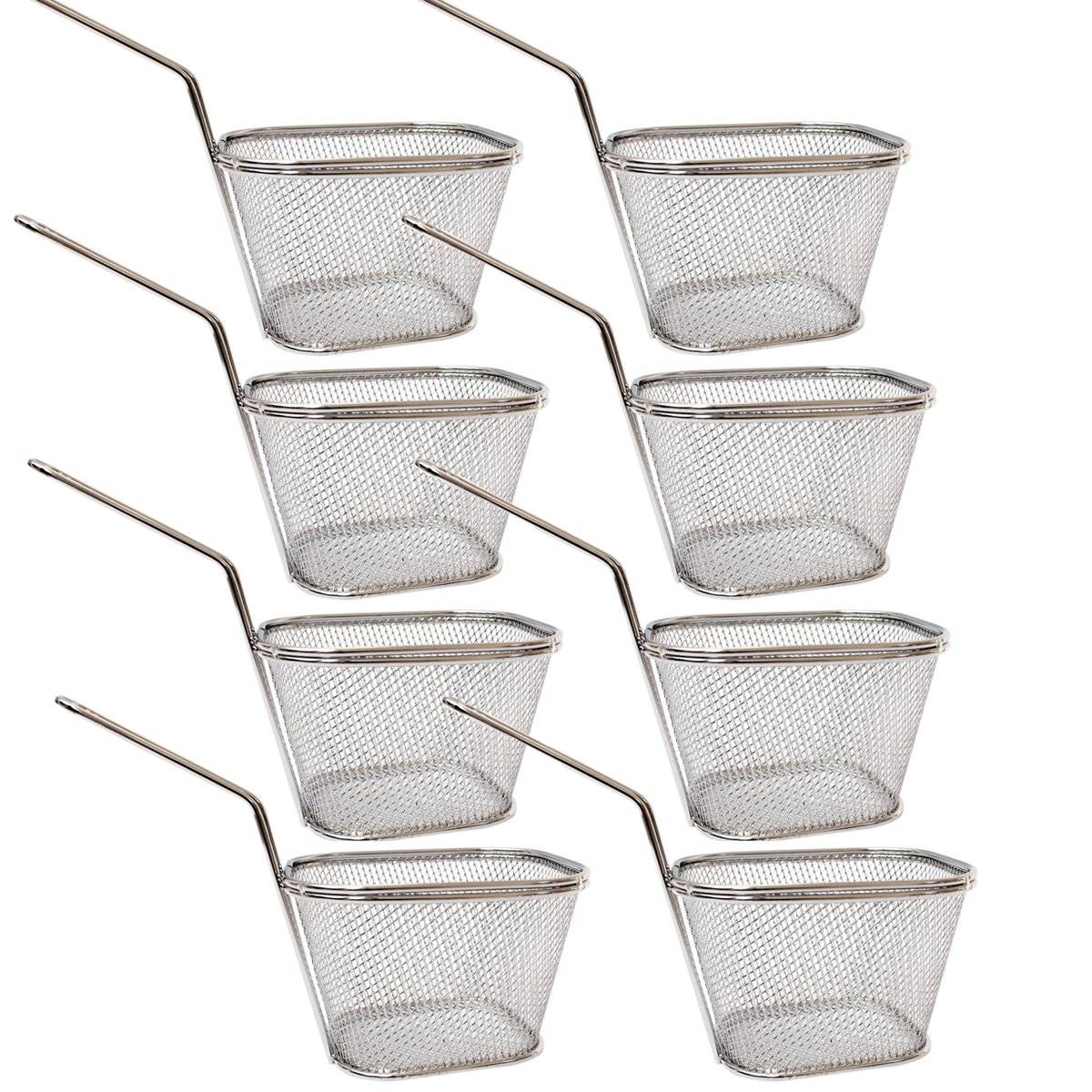 HUAXIONG8pcs Stainless Steel Mini Fry Baskets and Cones, 10X8X7cm, Silver .Stainless Steel Fry Basket Present Fried Food, Table Serving