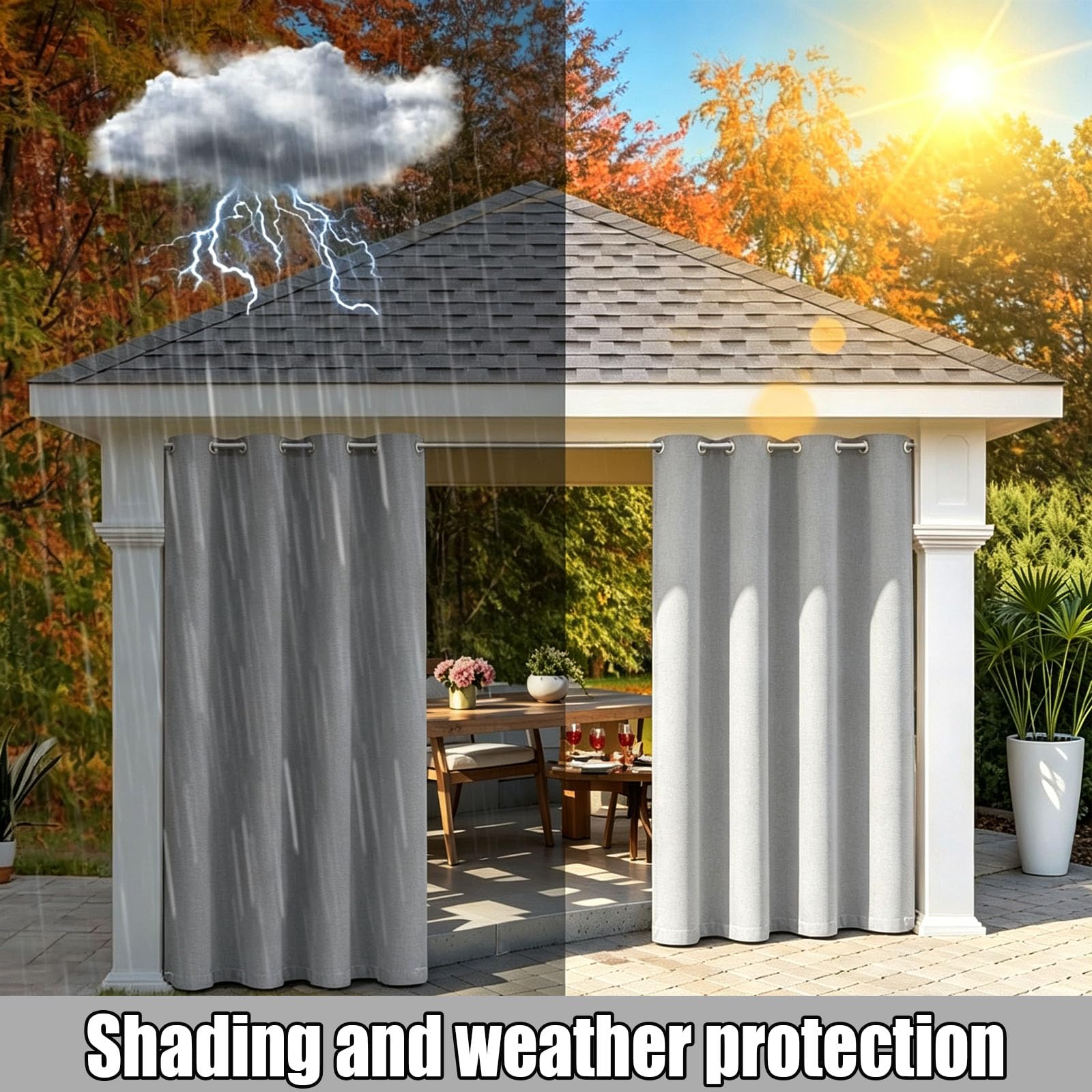 Tende da Esterno 230 x 250 cm Resistente Alle Intemperie, Impermeabile, Protezione Solare, da Giardino, Antivento Tende Esterne Anti-Sole per Giardino, Balcone, Grigio Chiaro