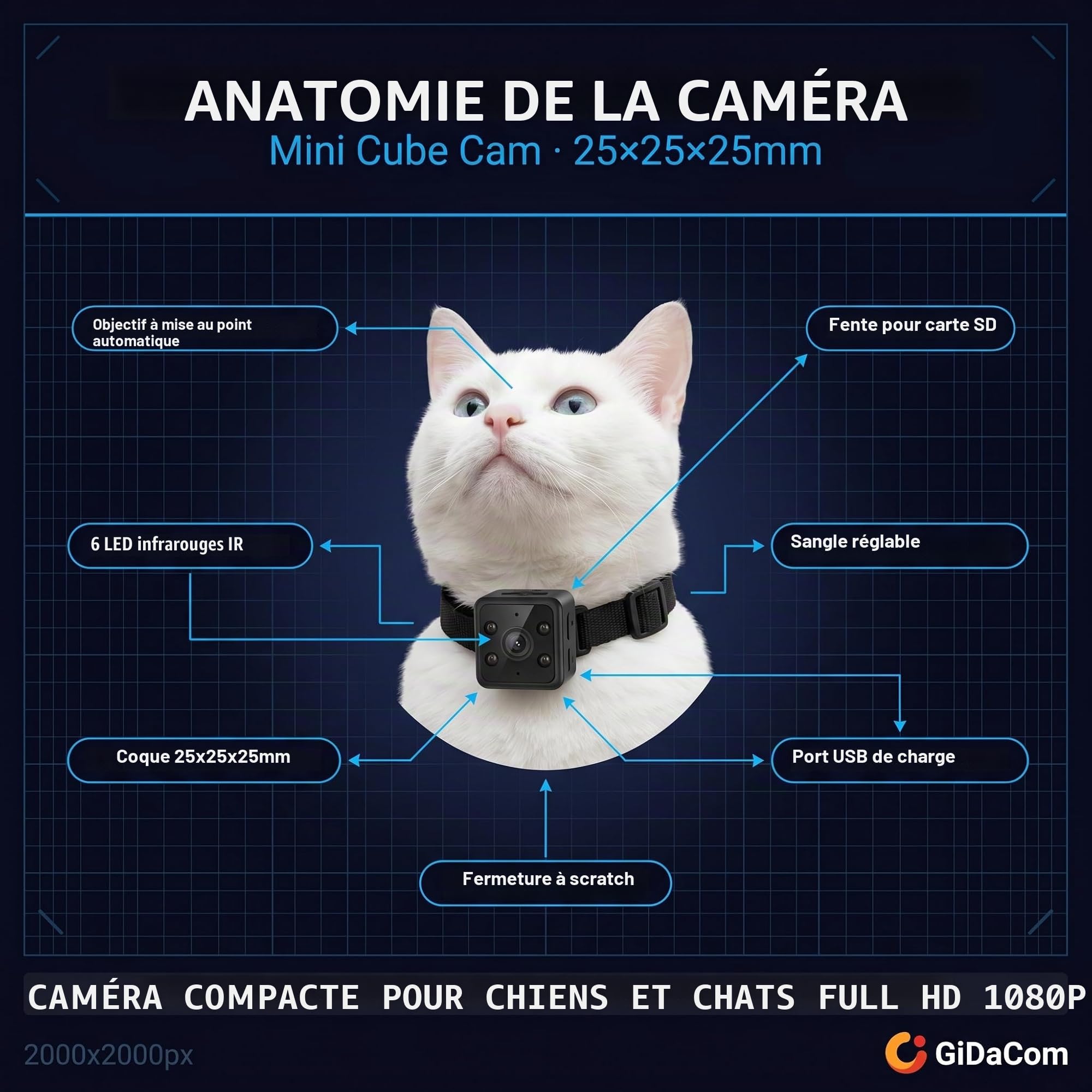 Mini caméra portable Full HD 1080p vision nocturne infrarouge enregistrement SD collier réglable