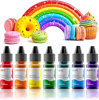 Oil Based Food Coloring for Chocolate Rainbow Oil Edible Food Dye Set for Halloween Baking Royal Icing Cookie Supplies Gluten Free 7x6ml Food Grade Food Color Kit, 0.25 Fl. Oz/Bottles