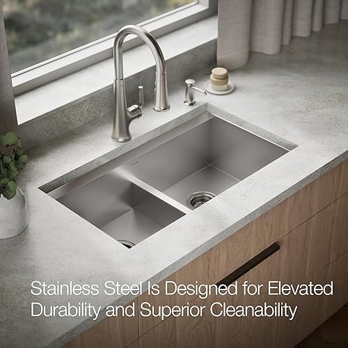 Miniatura 4 de KOHLER Task Smart Divide K-80085-2PC-NA - Fregadero de cocina con estación de trabajo de doble tazón de 33 pulgadas, incluye accesorios, acero