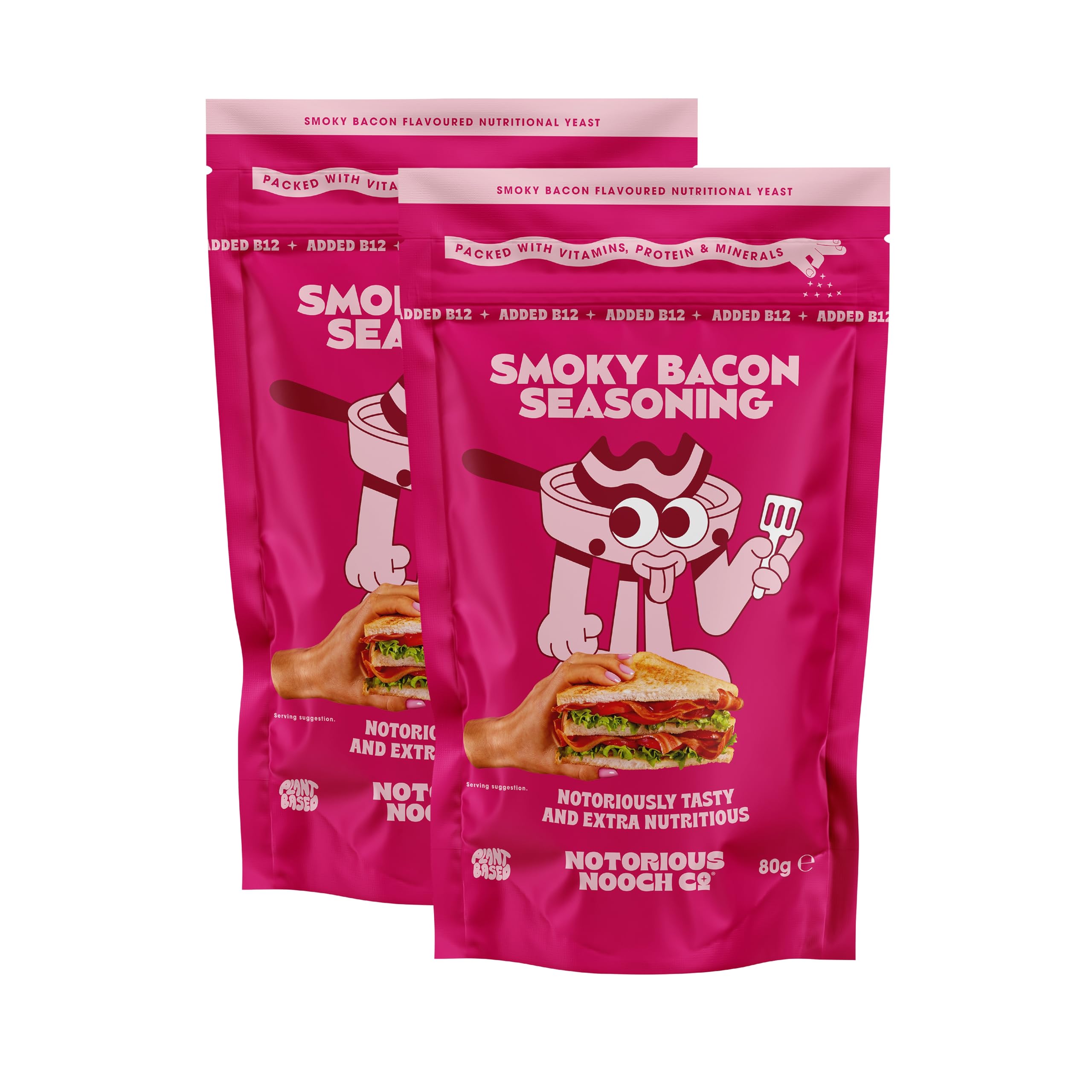 Notorious Nooch - Smoky Bacon Flavour Vegan Food Seasoning - Plant-Based Nutritional Yeast - Pack of 2