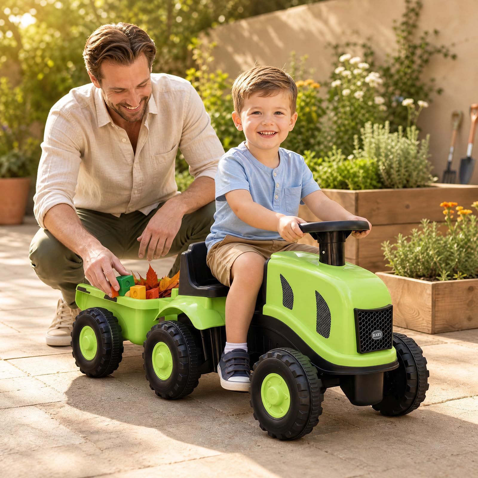 KOMFOTTEU Trattore Cavalcabile per Bambini 1,5-3 Anni (Verde)