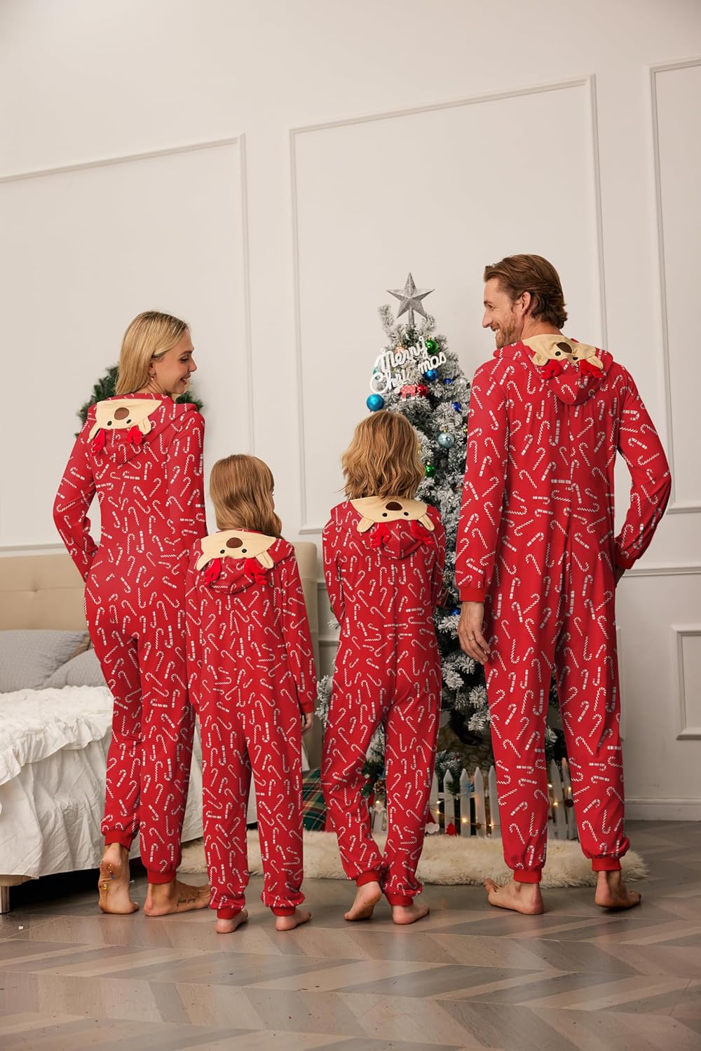 Ekouaer Christmas Onesie Matching Family Elk Antler Hooded Zipper One Piece Long Sleeve Pajamas with Pockets S-XXL - Image 3