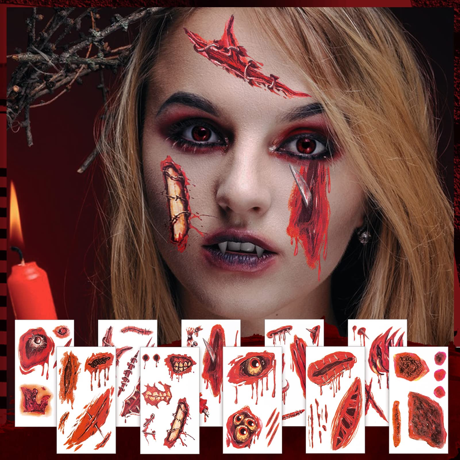 Becellen 30 Tatuajes Temporales De Halloween – Cicatrices, Heridas Y Arañas Realistas, Ideales Para Maquillaje De Disfraces En Niños Y Adultos