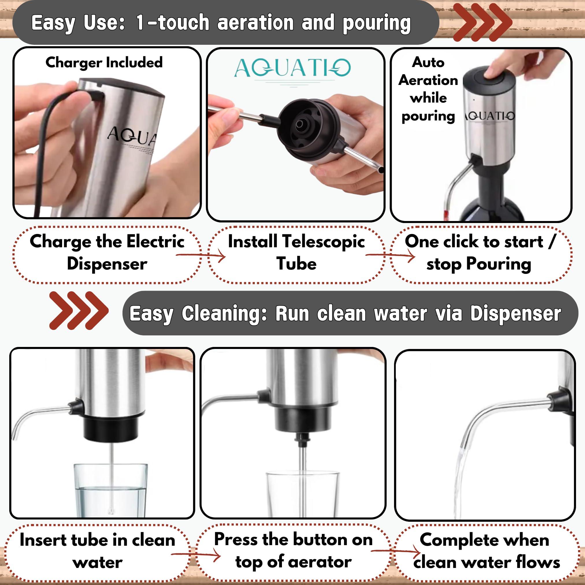 Aérateur de vin électrique avec support et tube rétractable, distributeur automatique d'oxydant de vin en acier inoxydable rechargeable par USB, cadeau pour les amateurs de vin