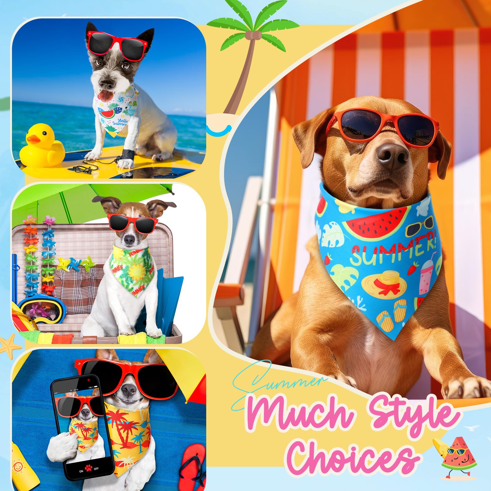 Preboun 100 Stück Sommerhalstücher für Hunde, hawaiianische Hundehalstücher, Obst-Tuch, Set für Sommer, Welpen, kleine, mittelgroße und große Haustiere, Kostüm-Zubehör