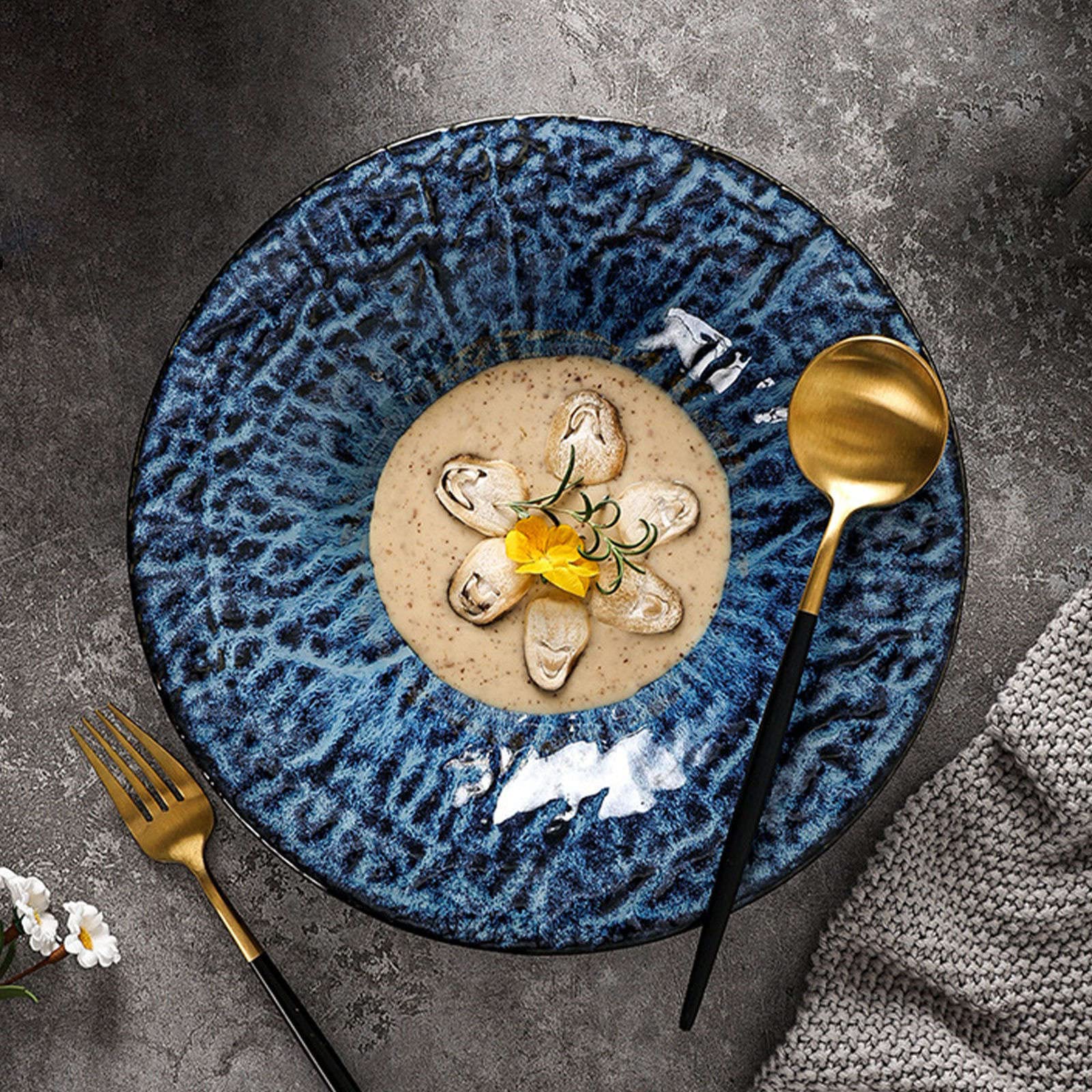 Ensaladera De Cerámica Grande, Ensaladera De Pasta Azul Apilable, Plato De Ensalada para Servir-azul-20x20x4.5cm