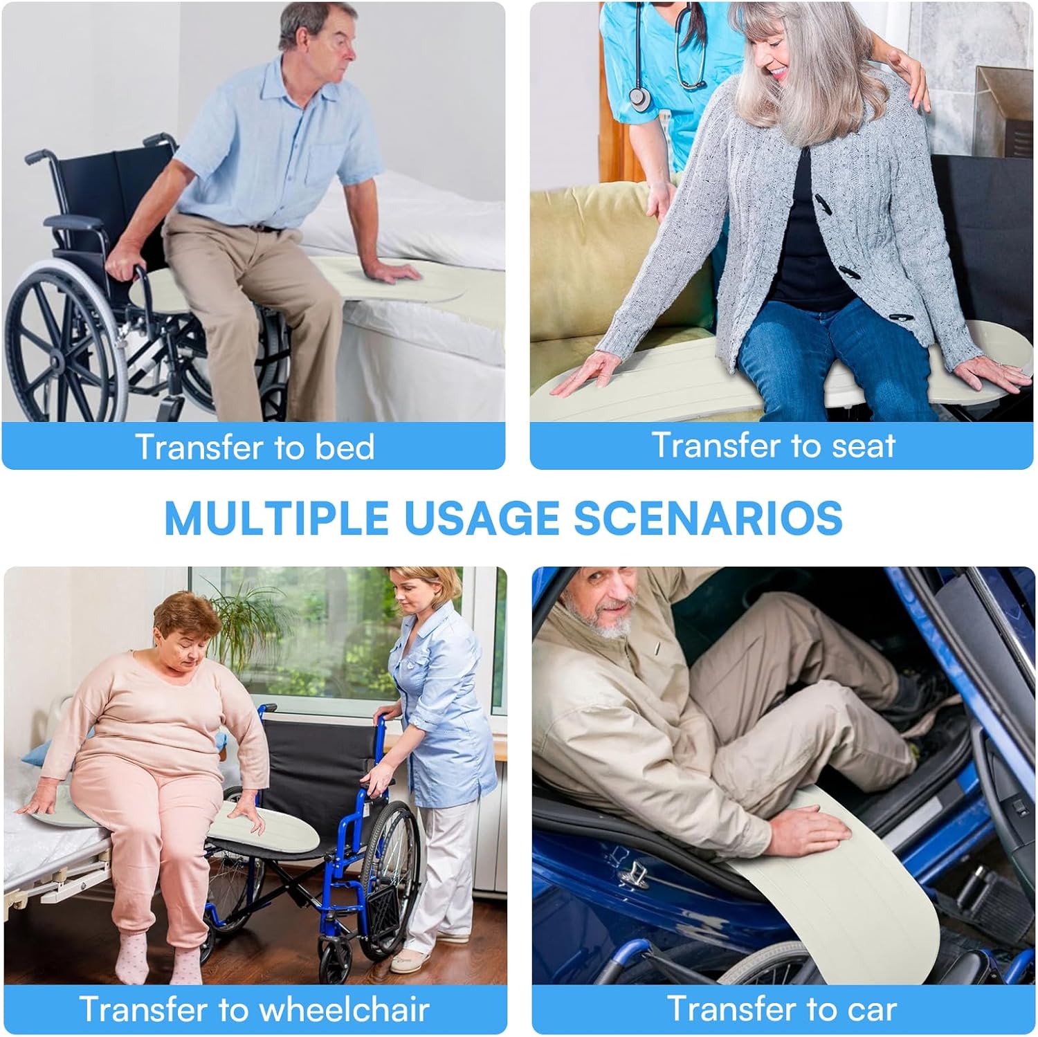 Slide Transfer Board with Turntable, Sliding Board for Smooth Pain-Free Transfers from Wheelchair to Bed Car, Non-Slip Texture for Seniors Disabled Patients, 440LBS, 33.9"L x 9.1"W, Beige