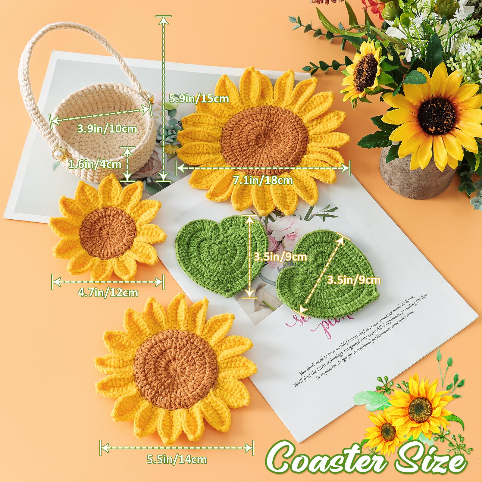 Weldomcor Kit per Uncinetto per Principianti 5 Pezzi Kit per Lavorazione Maglia Fiore Pianta All'uncinetto Kit, Video di Istruzioni Kit Uncinetto Completo per Lavori a Maglia per Fai da Te (Girasole)
