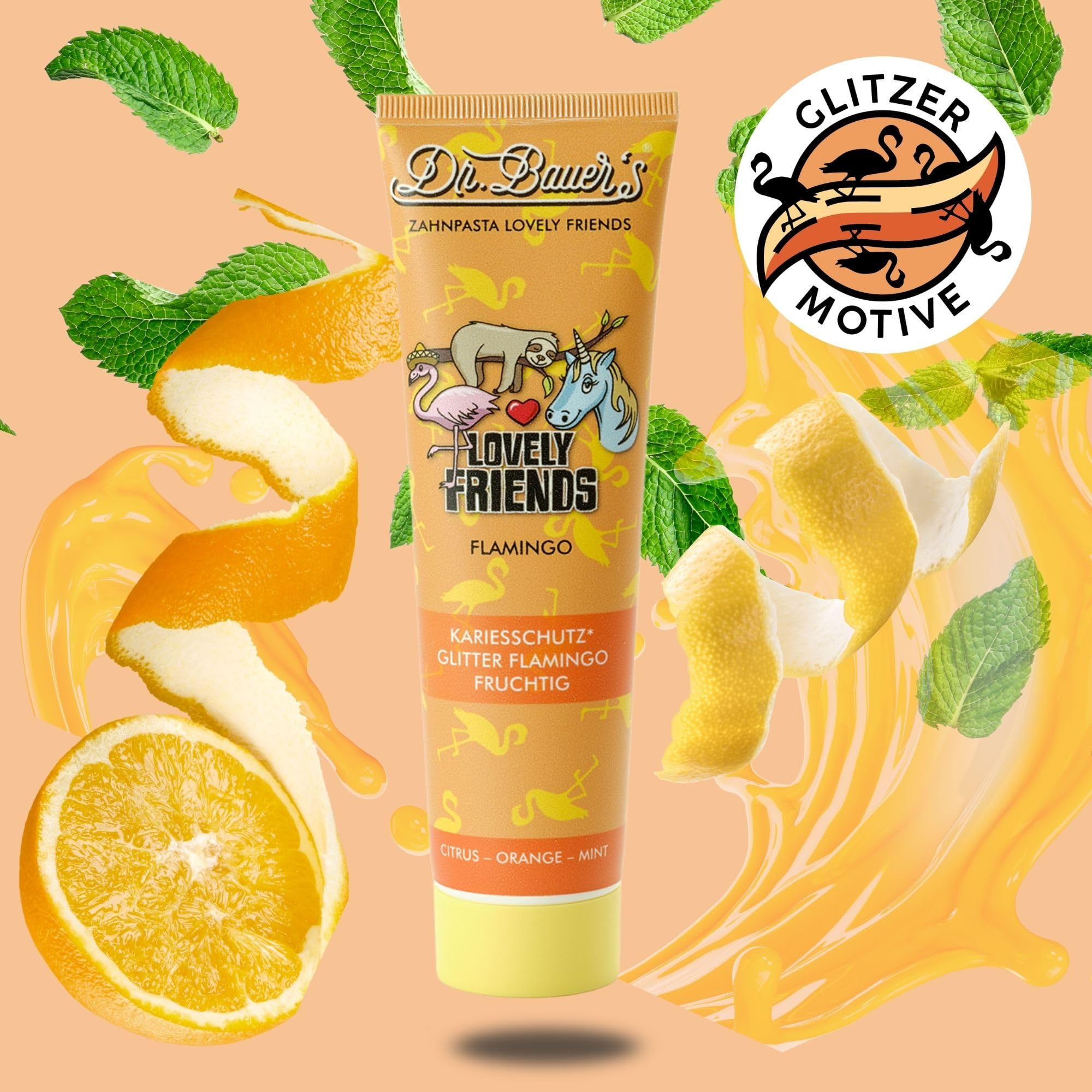 Dr. Bauer's Lovely Friends Lot de 3 tubes de dentifrice à paillettes pour enfants, 3 bonbons xylinettes, sans sucre, doux pour les dents, développé par des dentistes
