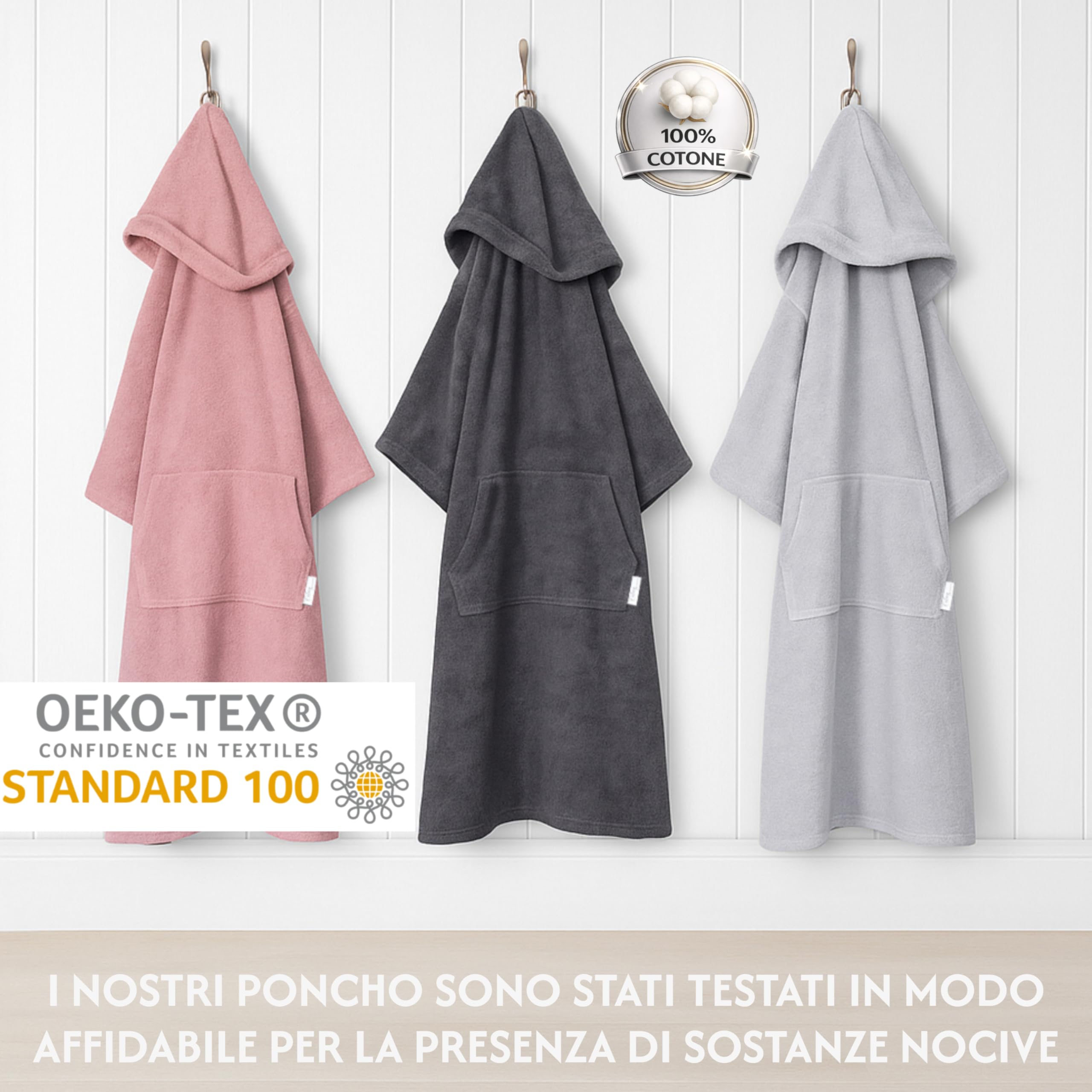 Poncho da bagno Donne Uomini - 100% cotone Asciugamano da spiaggia da surf con Cappuccio e tasca frontale Asciugamano in Spugna S/M Rosa antico