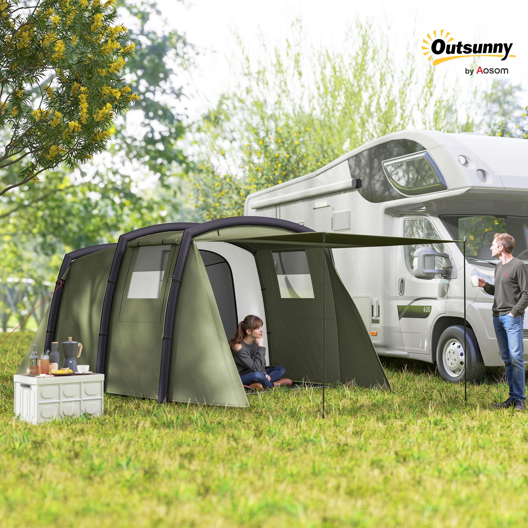 Outsunny Tenda gonfiabile per 3-6 persone - Tenda da campeggio per esterni con pompa ad aria UV50+ Tenda familiare antivento per 3 stagioni