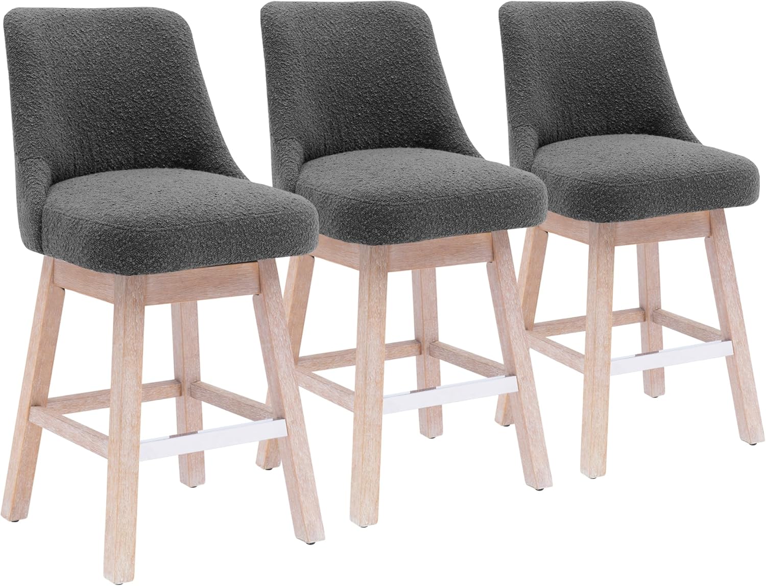 Costaelm Counter Stools Set of 3, Modern Kitchen Island Chairs, Upholstered Counter Height Bar Stools for Kitchen Counter, Counter Chairs with Wooden Legs, Black