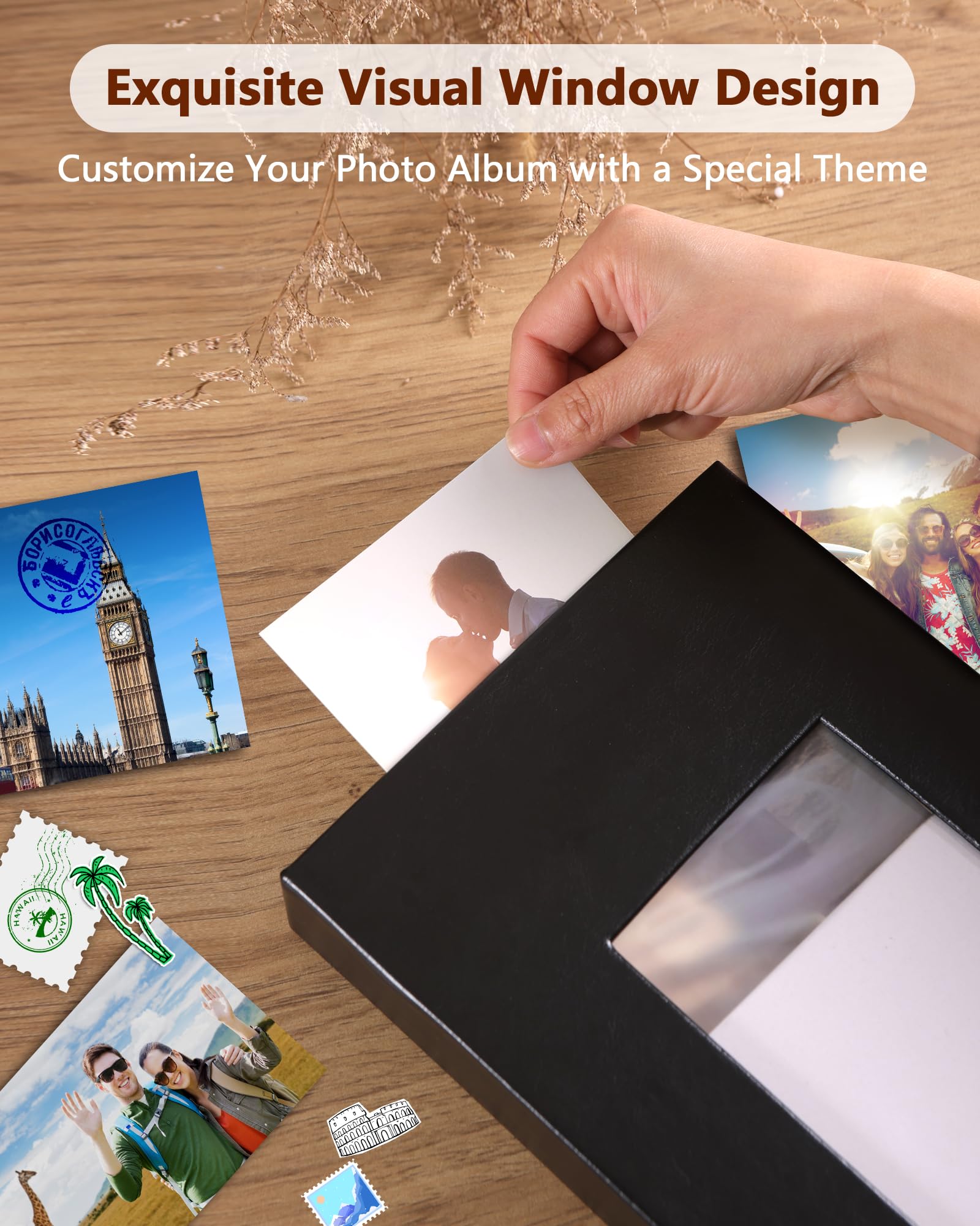 Yuforr Leather Hardcover Photo Album 300 Pockets 6x4 Slip in, Memory Photo Books with Front Window - Image 2