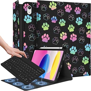 Wazzasoft for iPad 10th Generation Case with Keyboard - for iPad A16 Cases Pencil Holder 10.9 Inch Cover Women Girl Cute Girly Teen Dog Paw Unique Design Funda for Apple Tablet 10th/11th gen