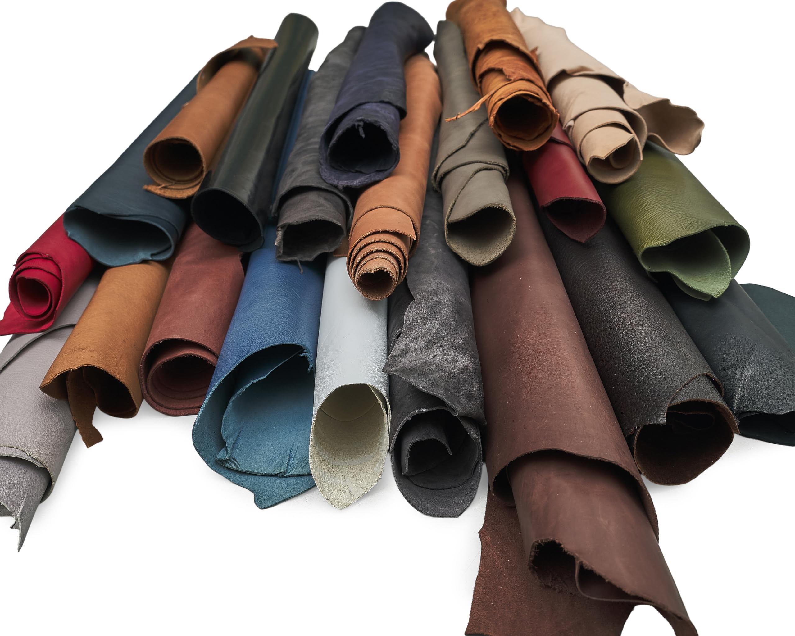 LA GARZARARA Pelli Vere 20 pz Mix Colori Classici Tinta Unita e Rifinizioni Varie Casuali, misura minima di ogni pelle 40x40 cm, Immagini dimostrative, Scampoli di cuoio per Artigiani, Cucito, Borse