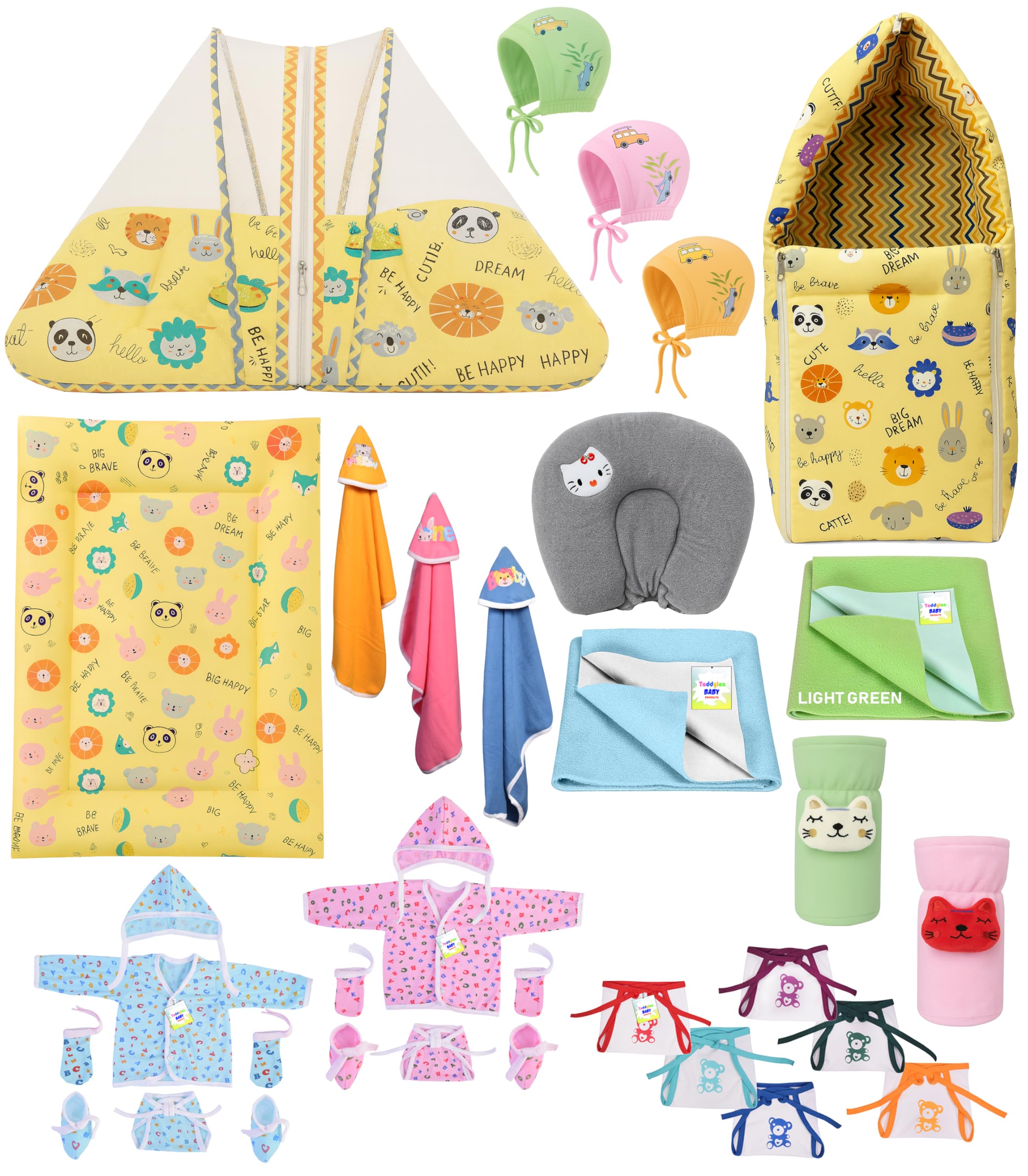 Toddylon Pack of 22 Items Gift Combo for New Born Baby | Infant Essentials | Baby Clothes | Bedding Set for Just Born|Complete Daily Items Combo for Baby Boy & Baby Girl (0-6 Months,Yellow)-image-8