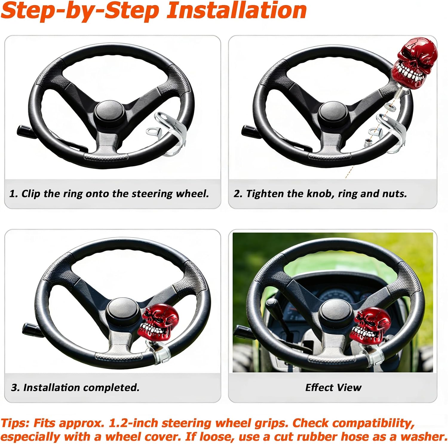 Big Skull Head Steering Wheel Suicide Spinner Knob Power Handle image 4