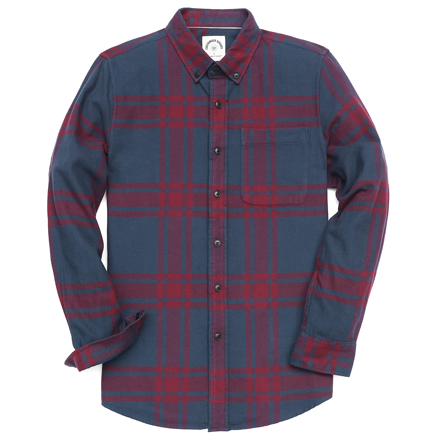 Dubinik® 6 oz Men's Flannel Shirt,Checked Button-Down Outdoor Cotton Casual Shirts,Flanellhemden Herren Langarm Rot Navy 2XL