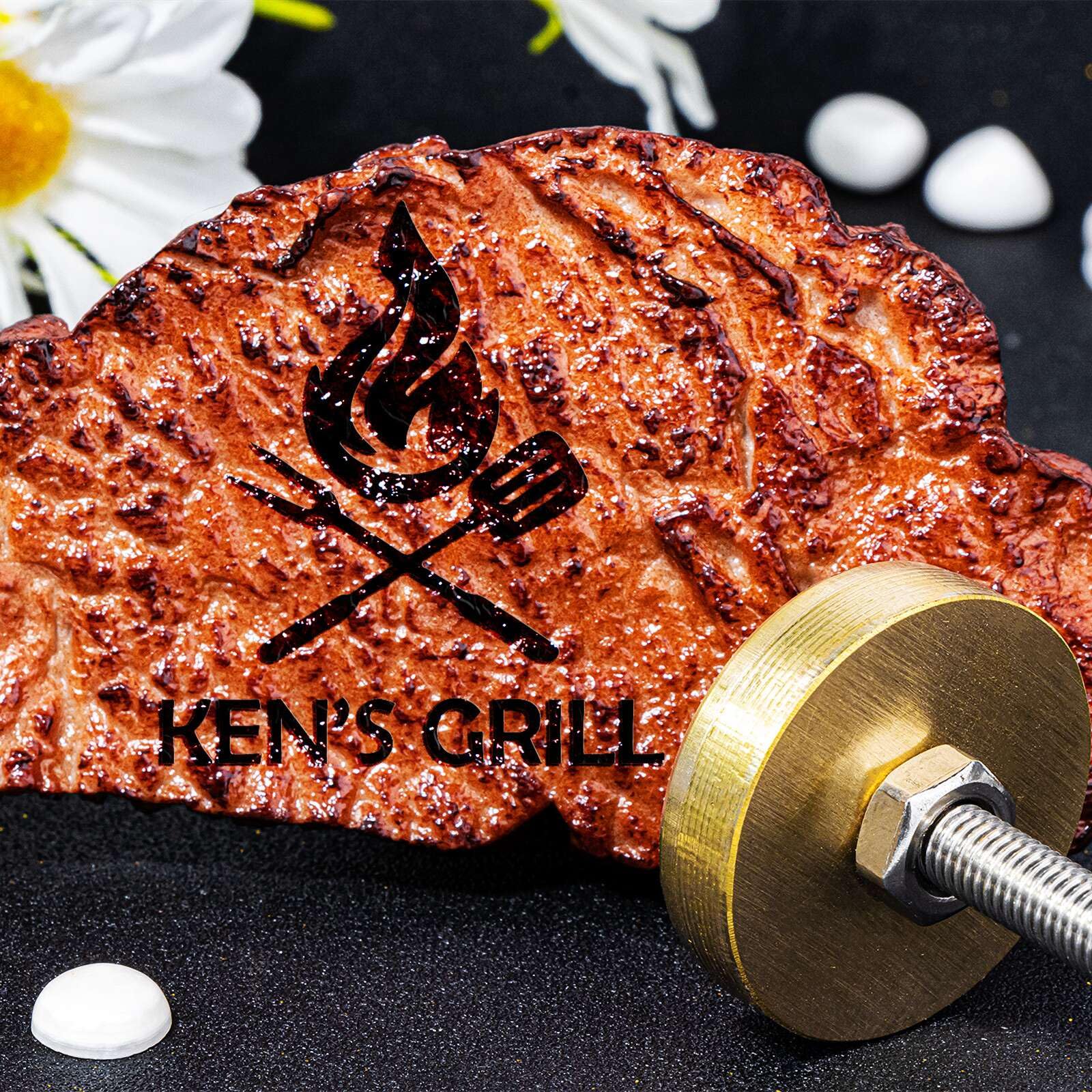 KRAMLON Custom Branding Iron for Food Meat Branding Iron Stamp for Bur Burger Custom Branding Iron Stamp with Wood Handle (3.5 inches)