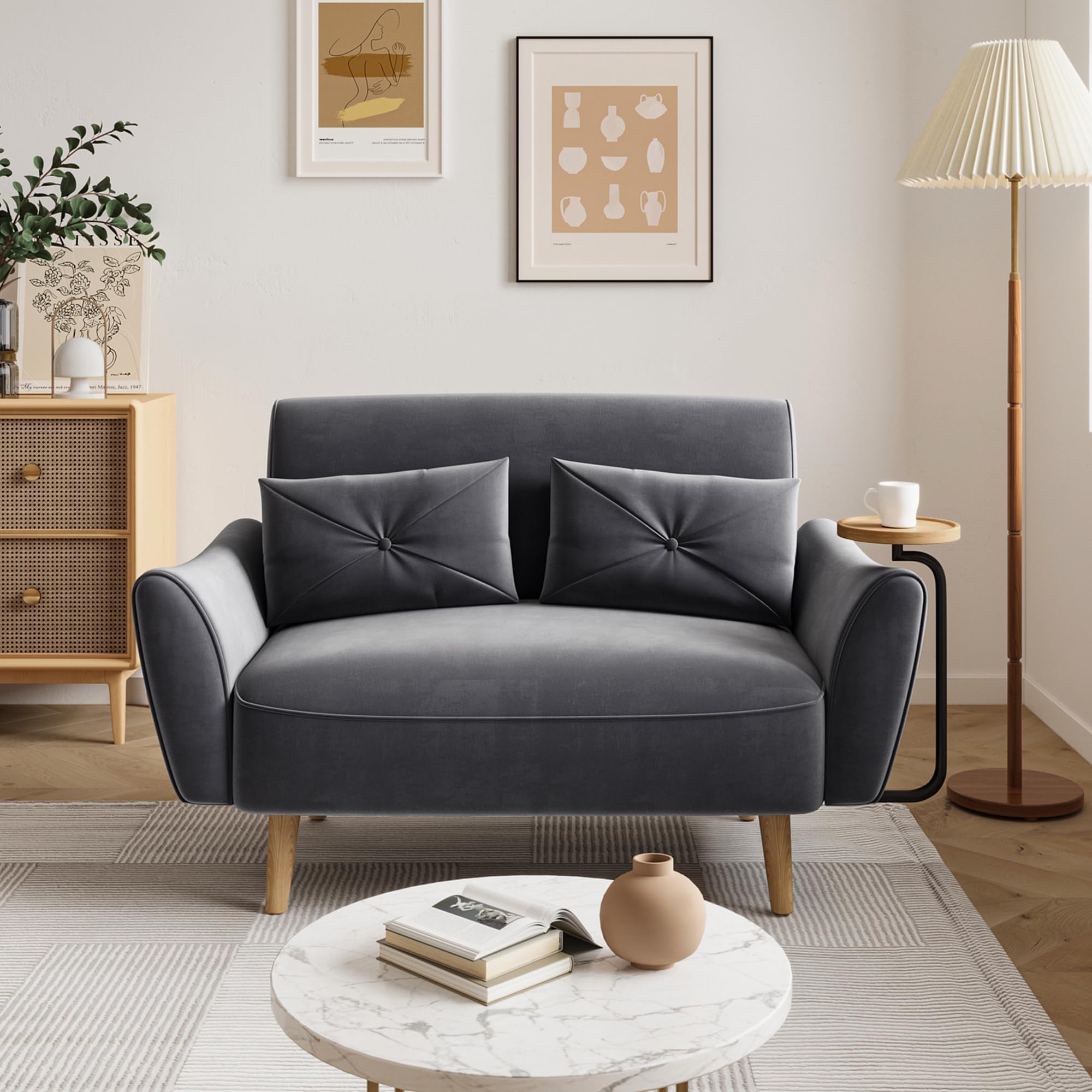 Amazon.com: Vongrasig 47" Small Modern Loveseat Sofa, Mid Century Linen ...