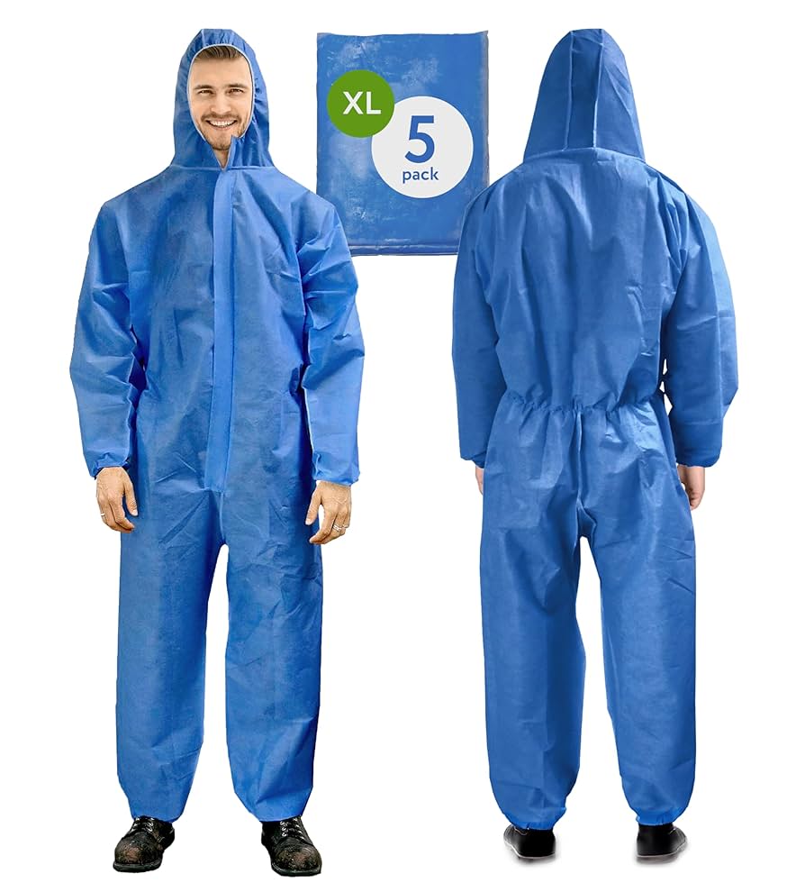 AMZ Medical Supply Disposable Coveralls. Pack of 5 Blue