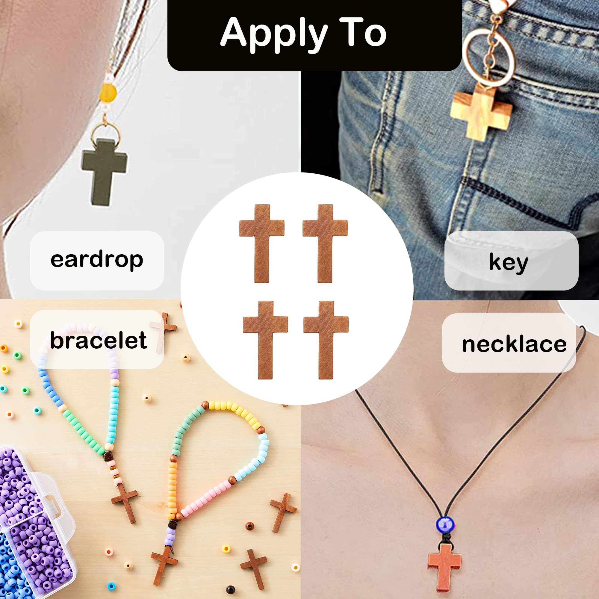 50 Ciondoli Croce In Legno Per Fai Da Te - Pendenti Per Gioielli, Decorazioni Pasqua E Comunione - Foto 6