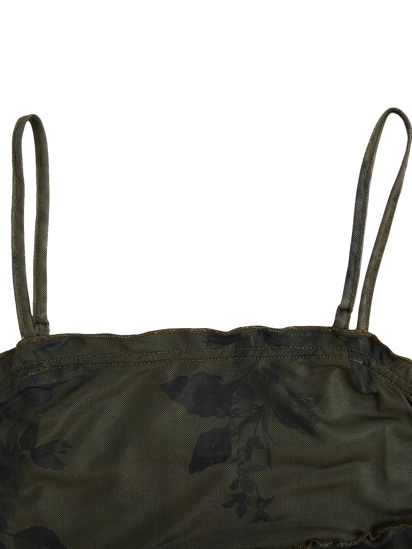 Verdusa Women's Mini Dress Floral Spaghetti Strap Mesh Dresses Going Out Festival Concert Outfits Grunge Gothic Clothes: Medium Dark Green