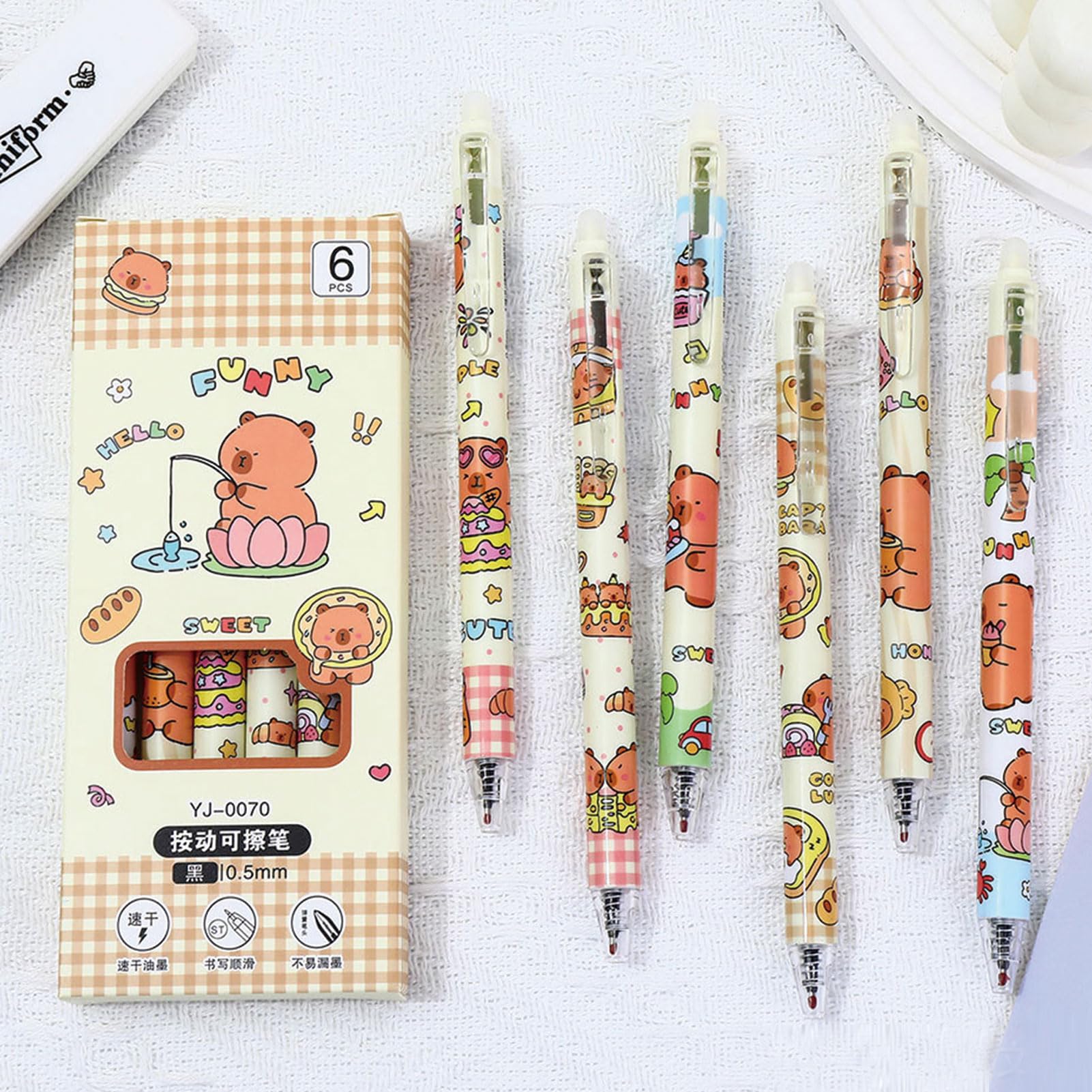 6 Pcs Cute Erasable Retractable Pens Capybara Erasable Pen 0 5mm Fine Point Black Ink Writing Pen Office — view 6