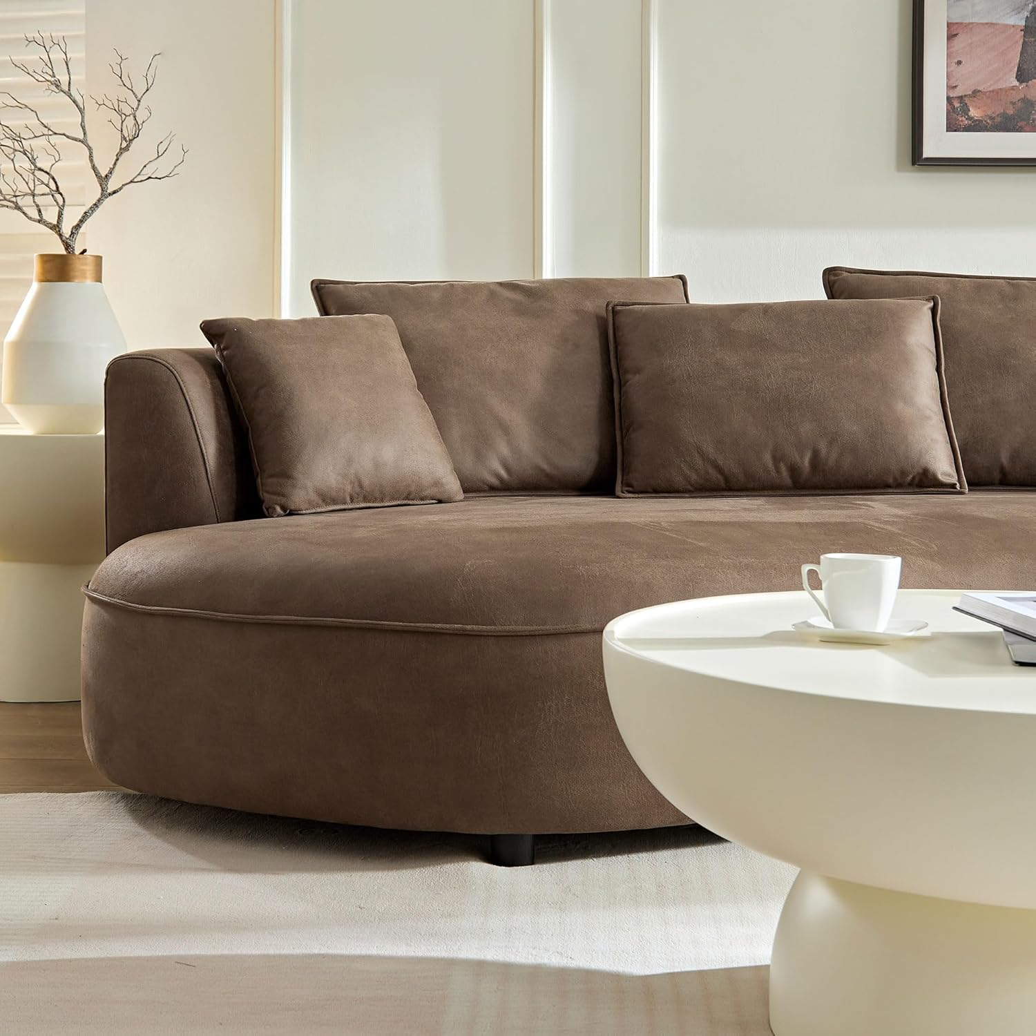 Luxury L Shape Curved Leather Sofa - Brown, 5-Seat