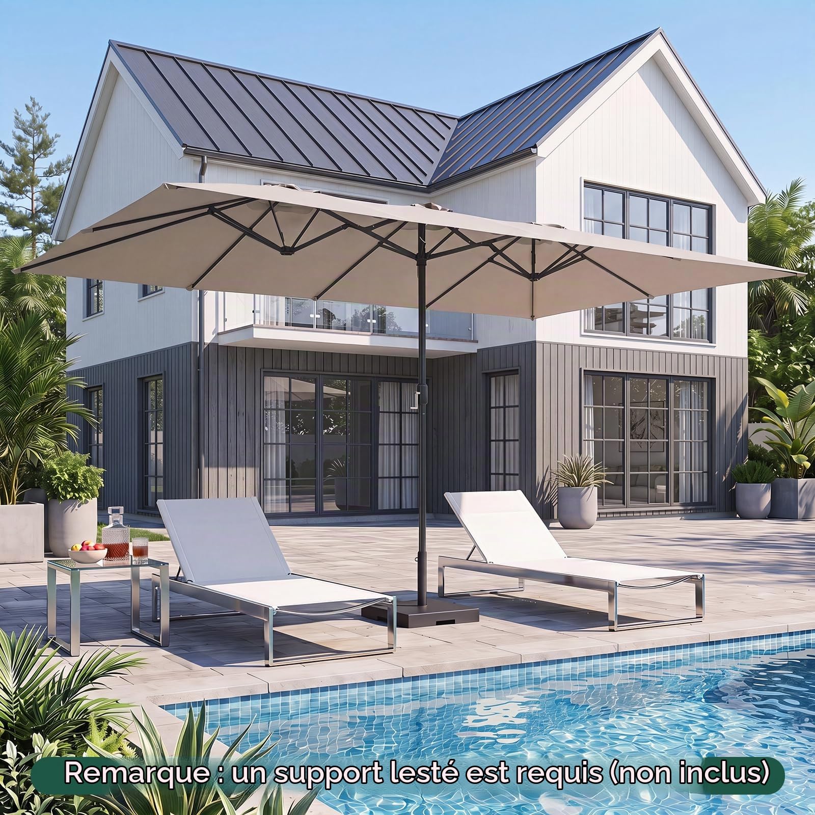 GOPLUS Parasol de Jardin Exterieur 4,3X2,7M, Grand Parasol Rectangulaire Double pour 6-8 Personnes avec Manivelle, 12 Baleines, Protection Solaire, pour Terrasse Marché Fête Plage (Marron)