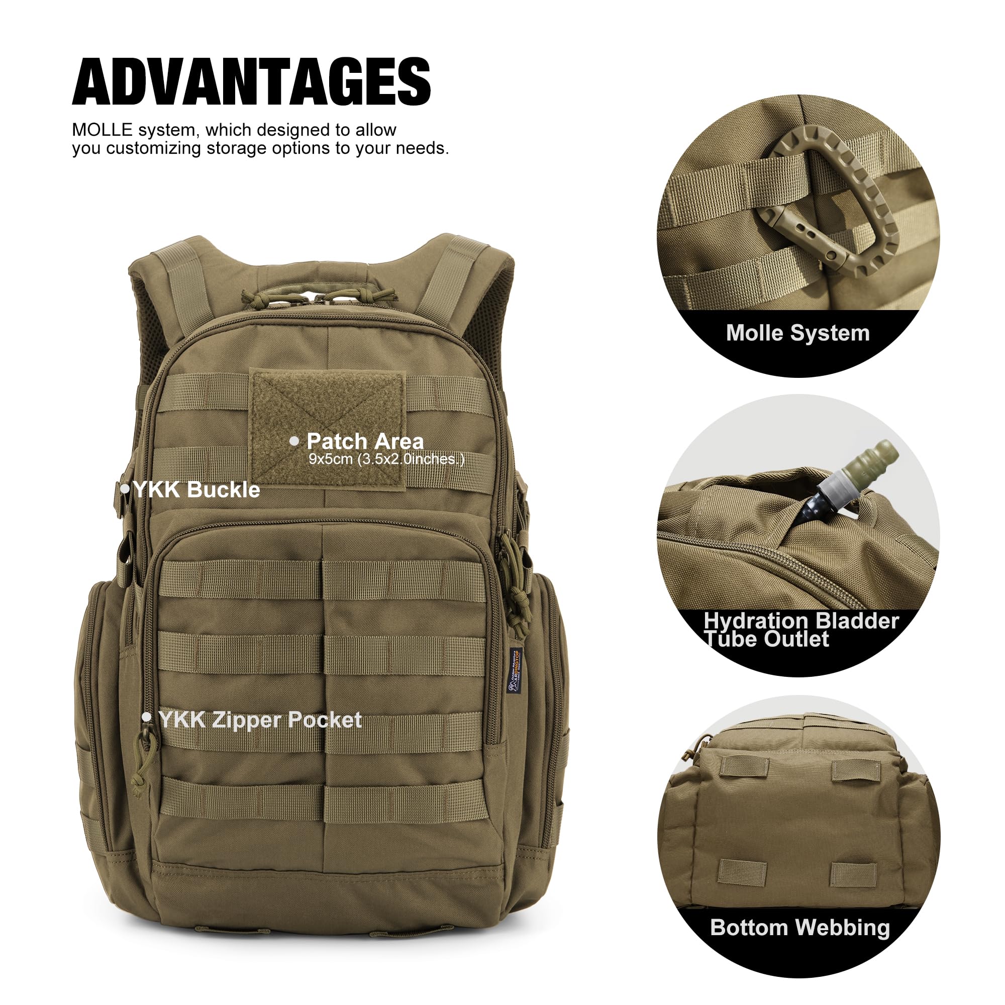 Mardingtop 25L/40L Wojskowy plecak taktyczny plecak podróżny turystyka, Brązowy, 25L, militarny | Torba trekkingowa na sprzęt outdoorowy plecak szturmowy z systemem MOLLE Torba trekkingowa na kemping