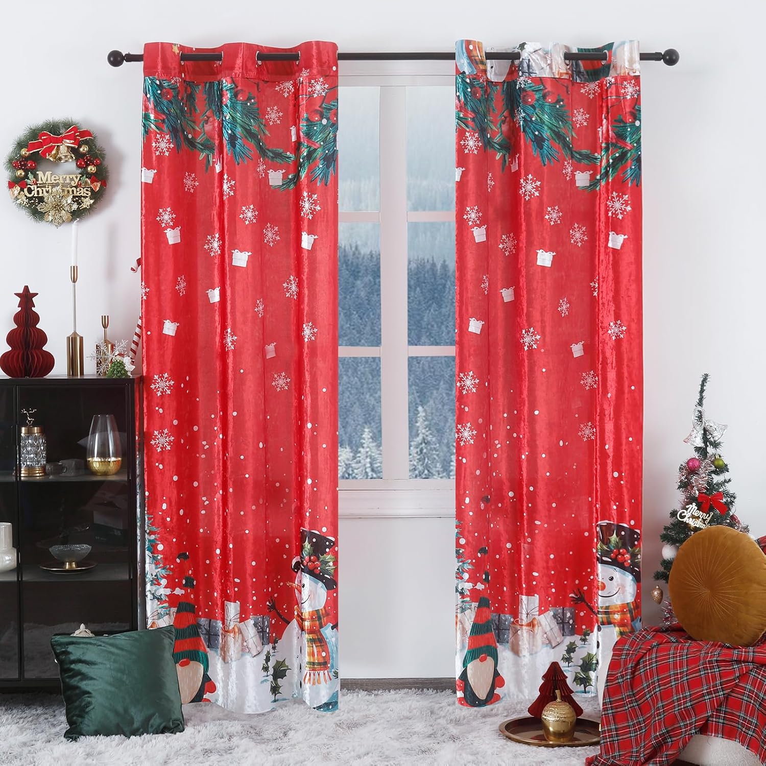 HCORA Christmas Velvet Curtains 84 Inches Length 2 Panels