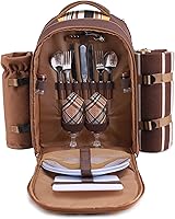 Vista 15 de Mochila para picnic Apollo Walker para 2 personas con compartimento enfriador, soporte desmontable para botellas/vino, manta de vellón, platos y Azul