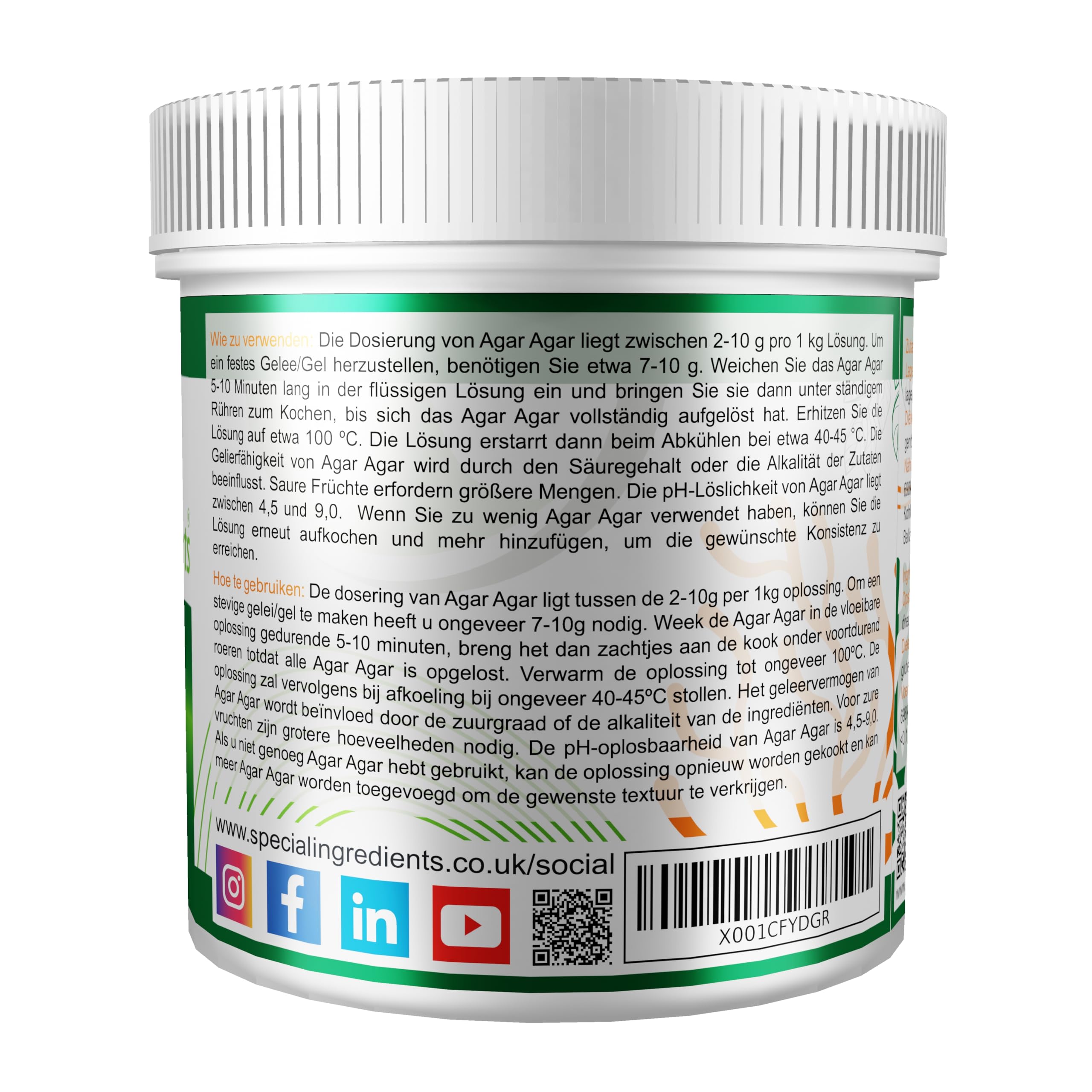 Special Ingredients Agar Agar 500g Höchster Qualität, Vegan Gelatin, GVO-frei, Glutenfrei, EU-Ursprung
