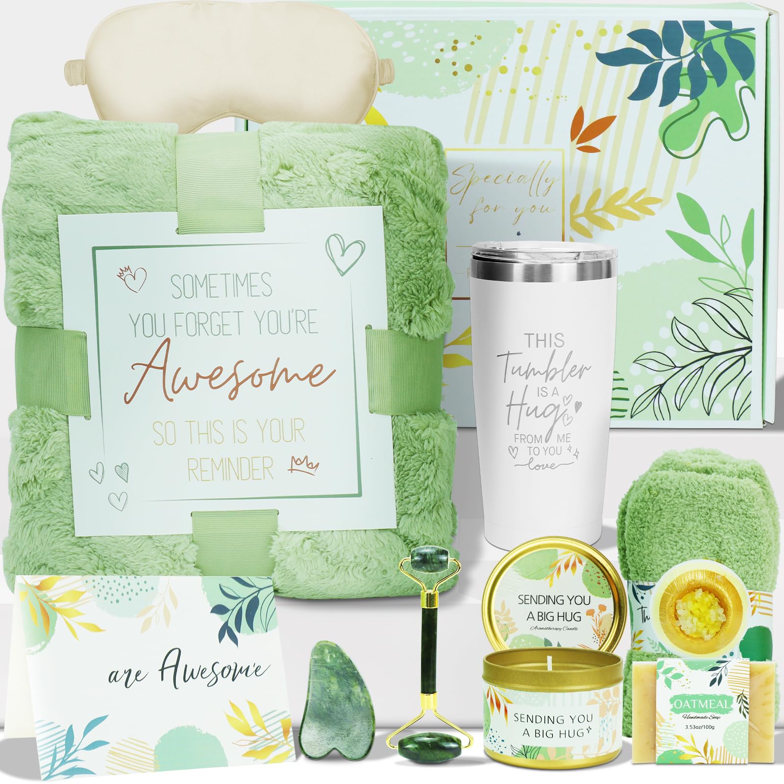 Pamper Gifts for Women Birthday Gift Set with Blanket Self Care Package Relaxation Spa Bath Box Get Well Soon Gift Baskets for Her, Hamper Gift for Mother Friend Sister