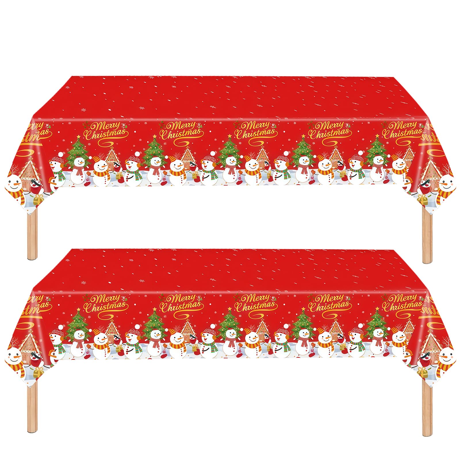 ATBEAMEN 2Pcs Christmas Santa Penguin Table Cloth Xmas Party 137x274cm,Red Rectangle Large Plastic Tablecloth Snowman Party Disposable Table Cover Decorations for Holiday Christmas Dinner TableCloths