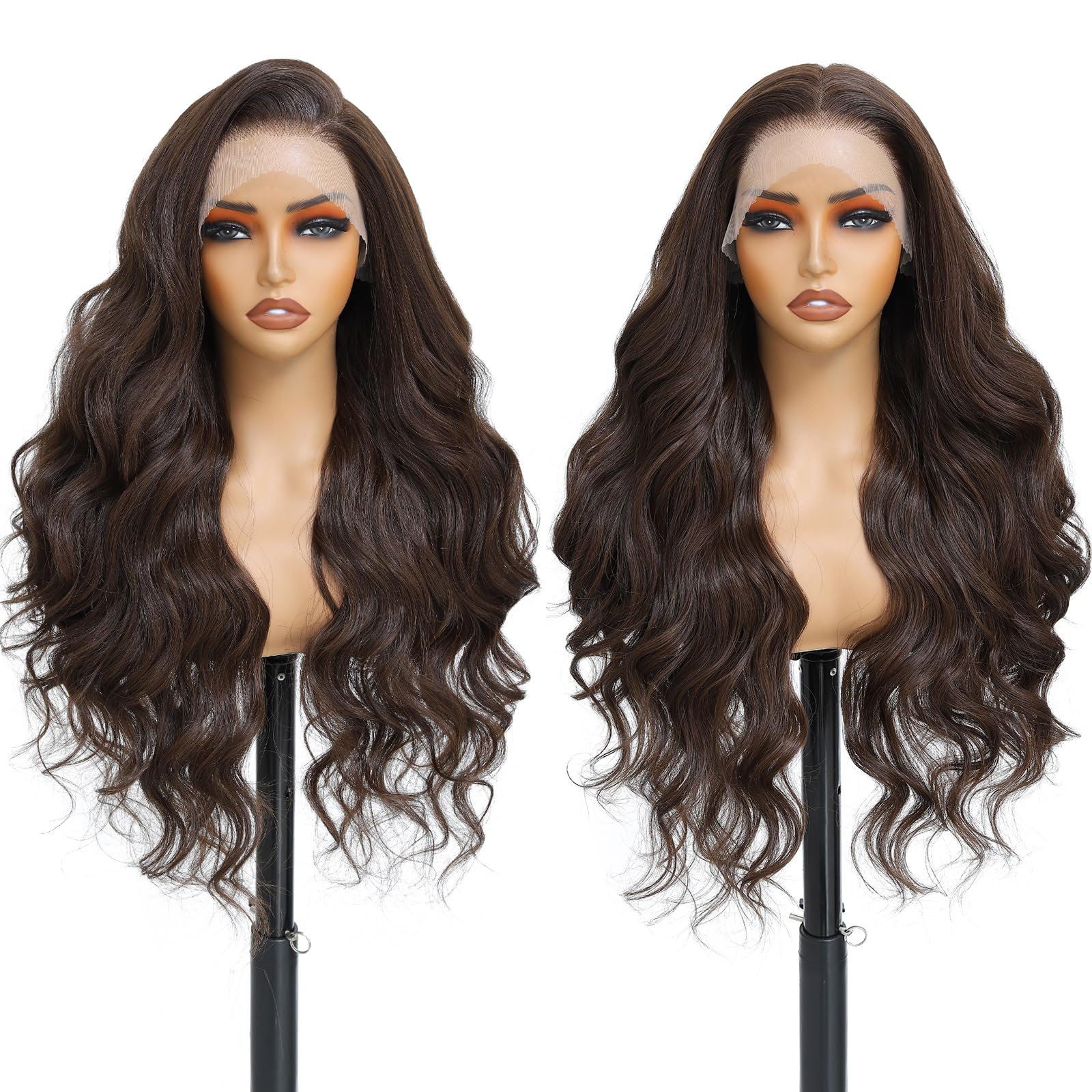 Photo 1 of #6 Chestnut Brown Wig with 13x6 Transparent Lace Frontal Synthetic Hair 28"