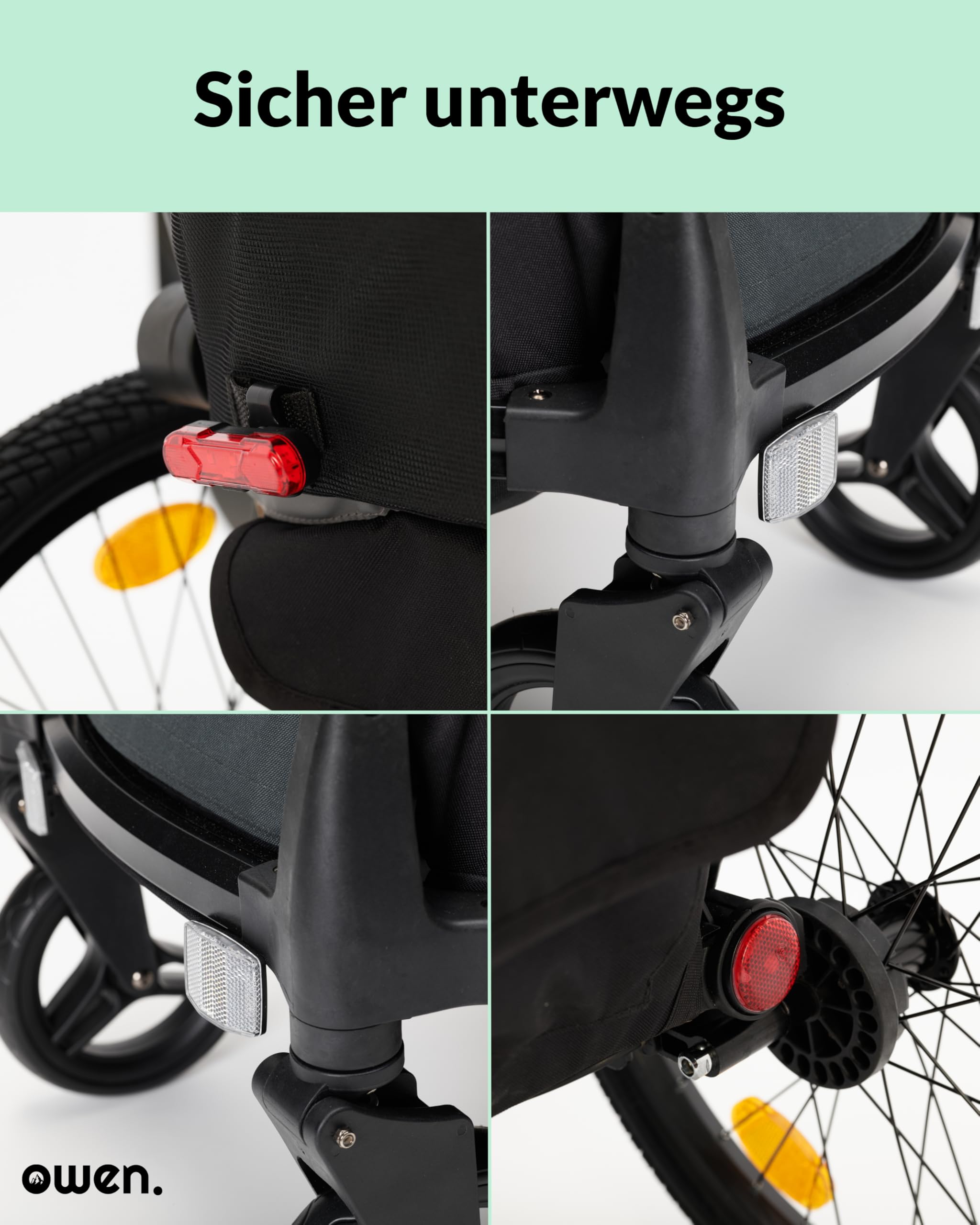 Owen Kinderanhänger | 2-in-1 Kit Fahrradanhänger 1 Kind | 5-Punkt-Gurt | 15,5 kg Fahrrad Anhänger | Kinderwagen mit Fahrradverbindungsarm | Inklusive Regen- und Sonnenschutz