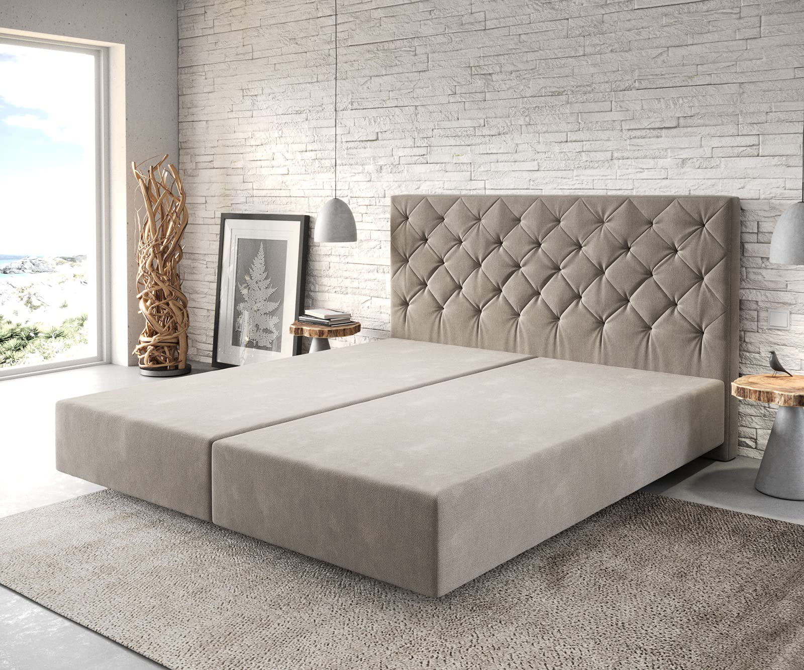 DELIFE Boxspringgestell Dream-Great Mikrofaser Beige 180x200 cm