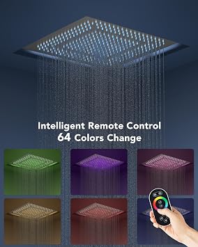 64 Color LED Mood Lighting Rainfall Shower System, 20 Ceiling Mount Bathroom Shower Faucet Set (Brushed Nickel)